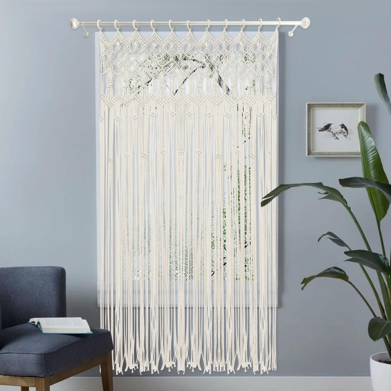 Rideau de porte en macramé - Style bohème - Décoration polyvalente pour salon, chambre à coucher, fête de mariage, 120 x 195 cm