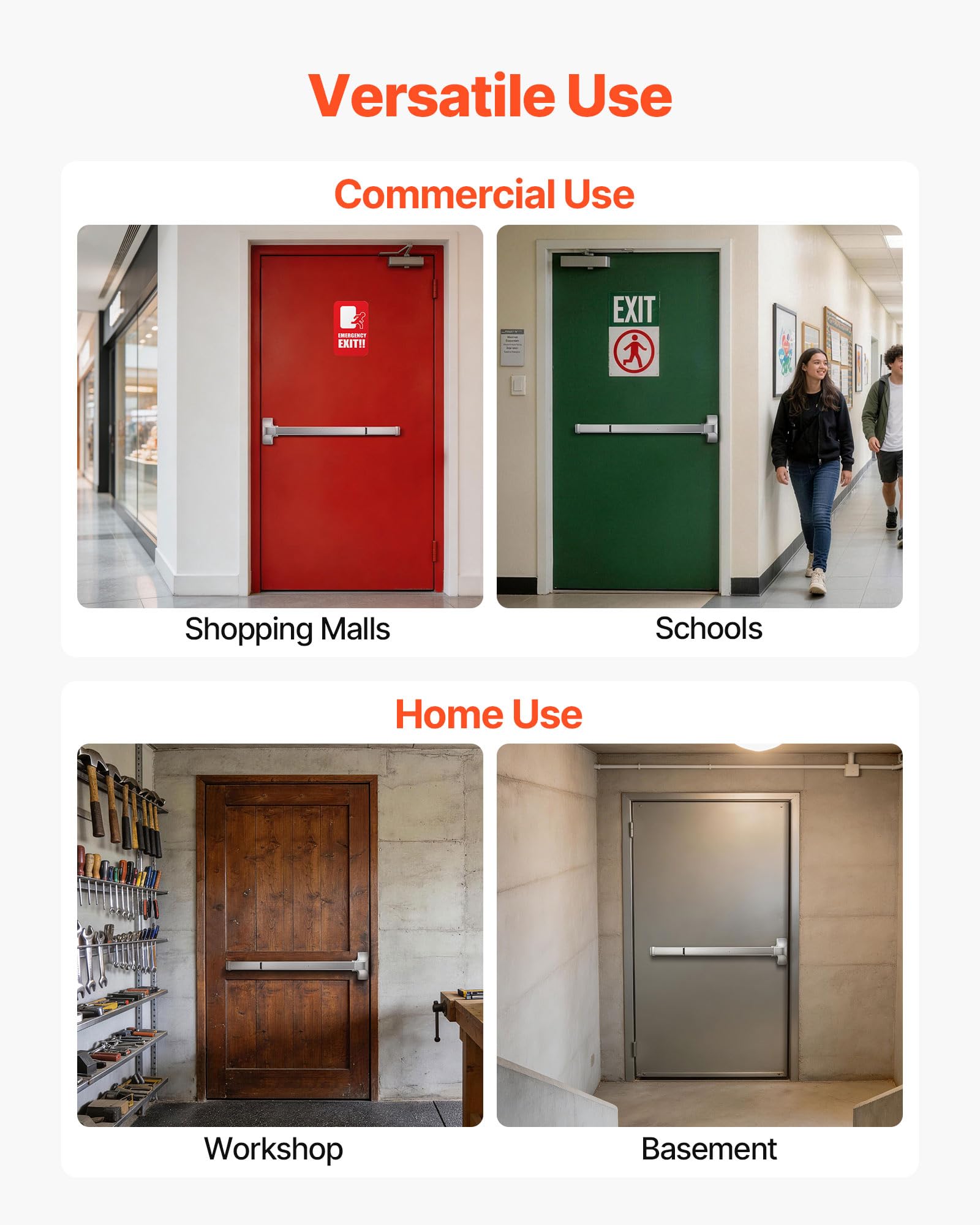 VEVOR Barra de Empuje para Puerta de Emergencia 788 mm, Dispositivo Antipánico de Acero Inoxidable para Salida de Emergencia, para Puertas de Madera y Metal en Centro Comercial Escuela Banco Hospital