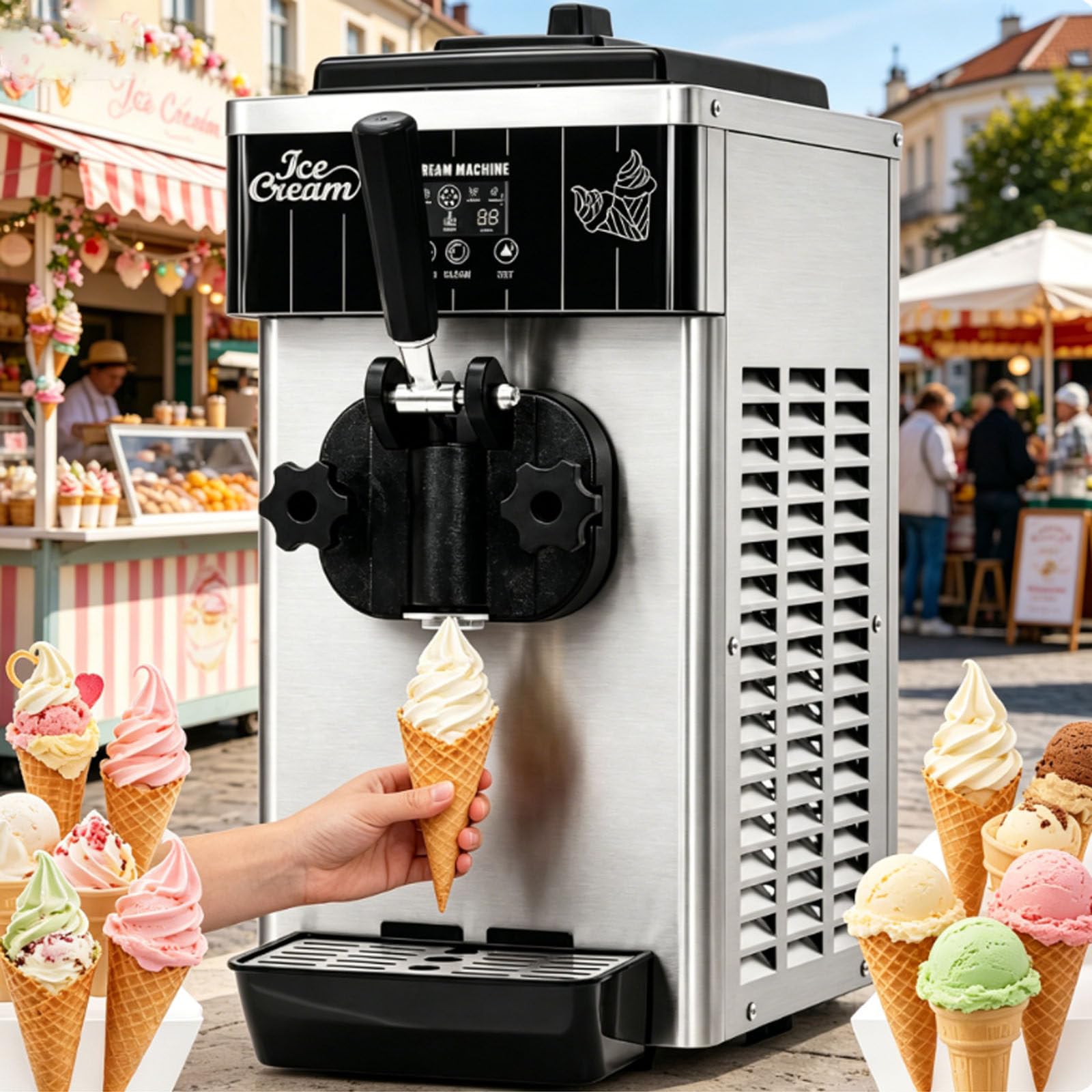 ErShangMao Countertop Single Flavor Maker Machine,Commercial Soft Serve Ice Cream Maker, 450w Soft Ice Cream Machine, Digital Panel, Timer, 4-6l Output, Rust-Resistant Build,2.5l Capacity