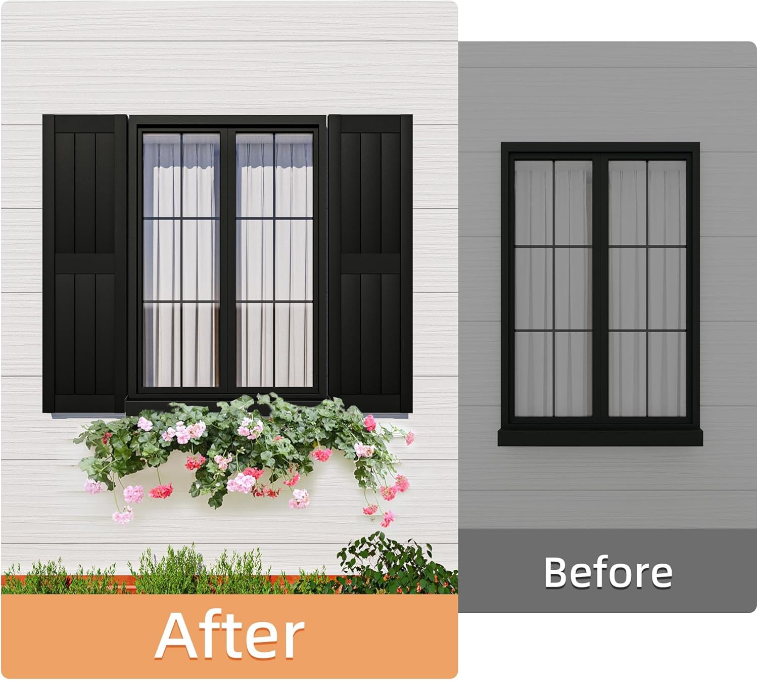 ‎Ortus Collective Exterior Window Shutters - Weather-Resistant Polypropylene, Easy DIY Install - Rustic Panel Shutters for Windows Outside, Vinyl, Brick (2 Pair), 14.5"W*47" H, Black