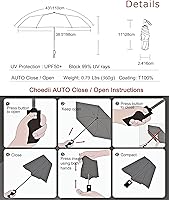 Vista 7 de Paraguas solar con protección UV UPF 50+ compacto portátil para viaje, parasol de apertura automática a prueba de viento e impermeable, plegable
