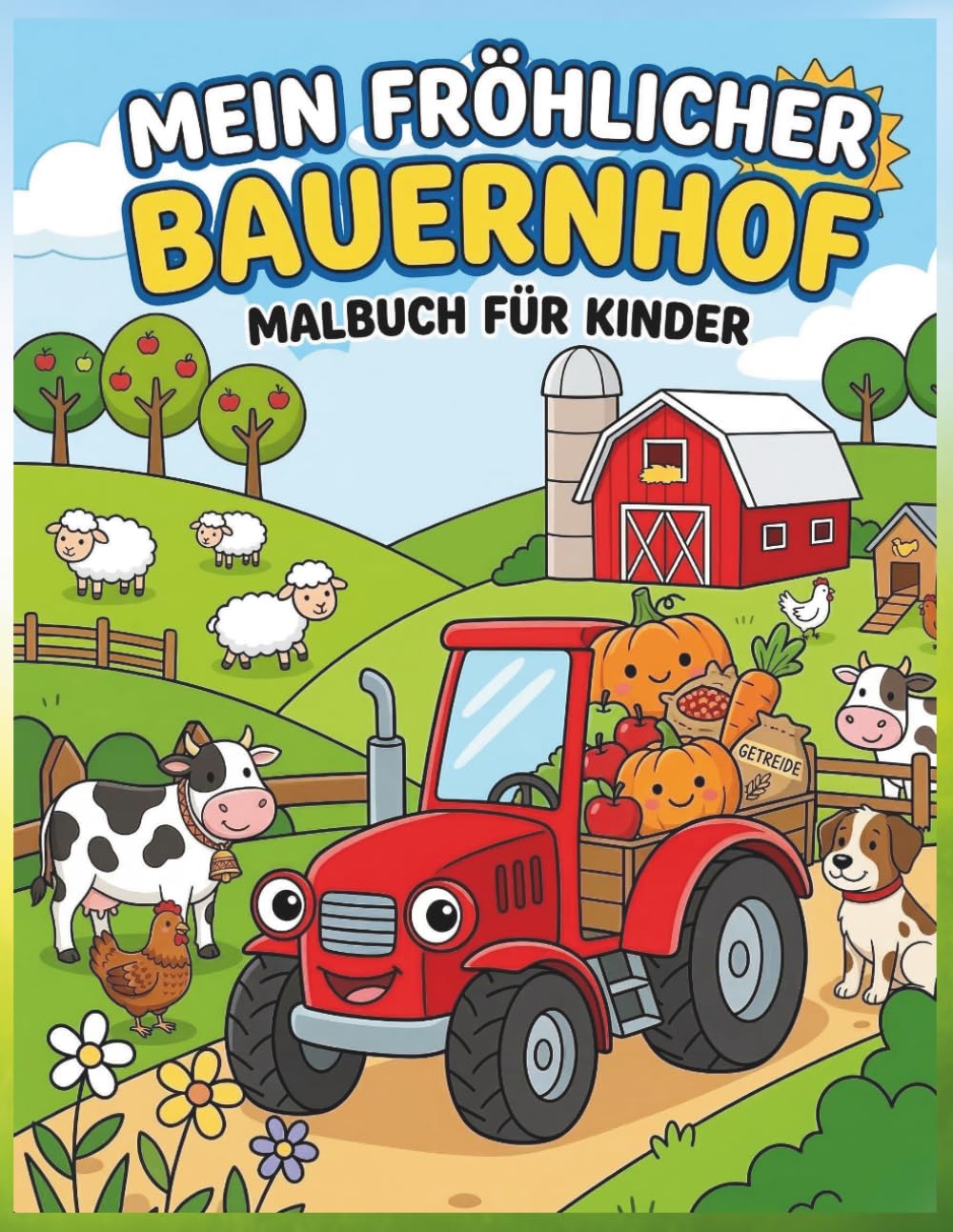 Mein frölicher Bauernhof: Malbuch für Kinder ab 3 Jahren: Lustige Bauernhoftiere und Traktoren zum Ausmalen