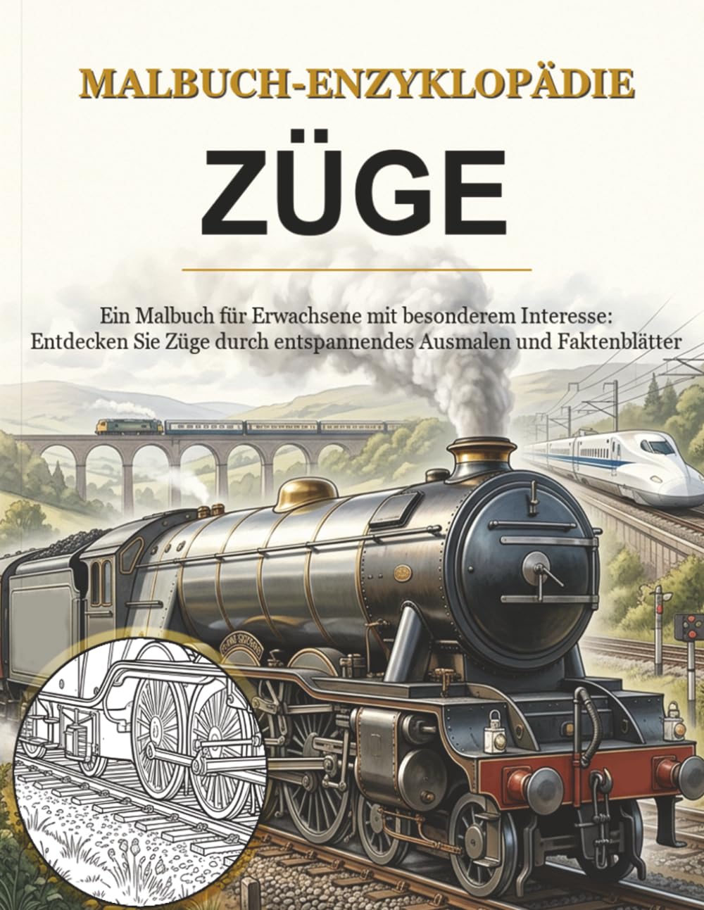 Malbuch-Enzyklopädie: Züge: Ein Malbuch für Erwachsene mit besonderem Interesse – erkunden Sie Züge durch entspannendes Ausmalen und informative Faktenblätter.