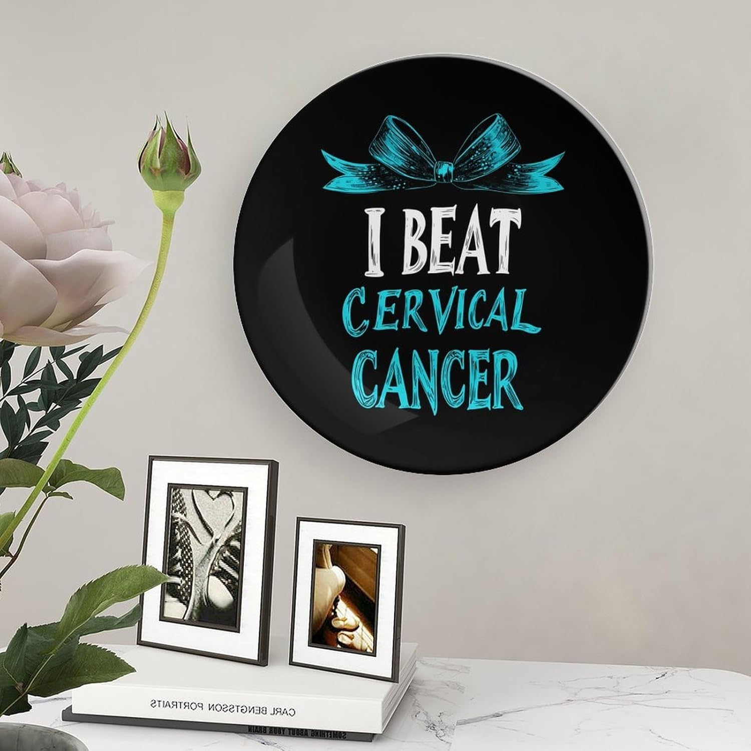 Cervical Cancer Warrior Decorative Plates for Display Ceramic Plate Tray with Stand Hanger Home Decor