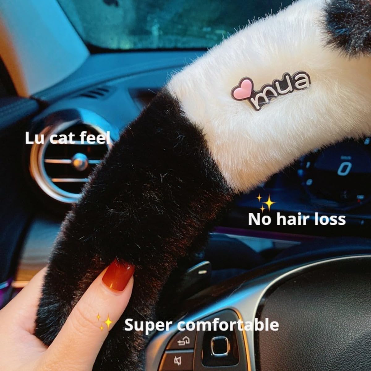 Car Steering Universal 15 inch Wheel Pacha Dog Cover with Fluffy Gear Shift Cover Soft Warm Non-Slip Car Decoration for Women Girls (A)