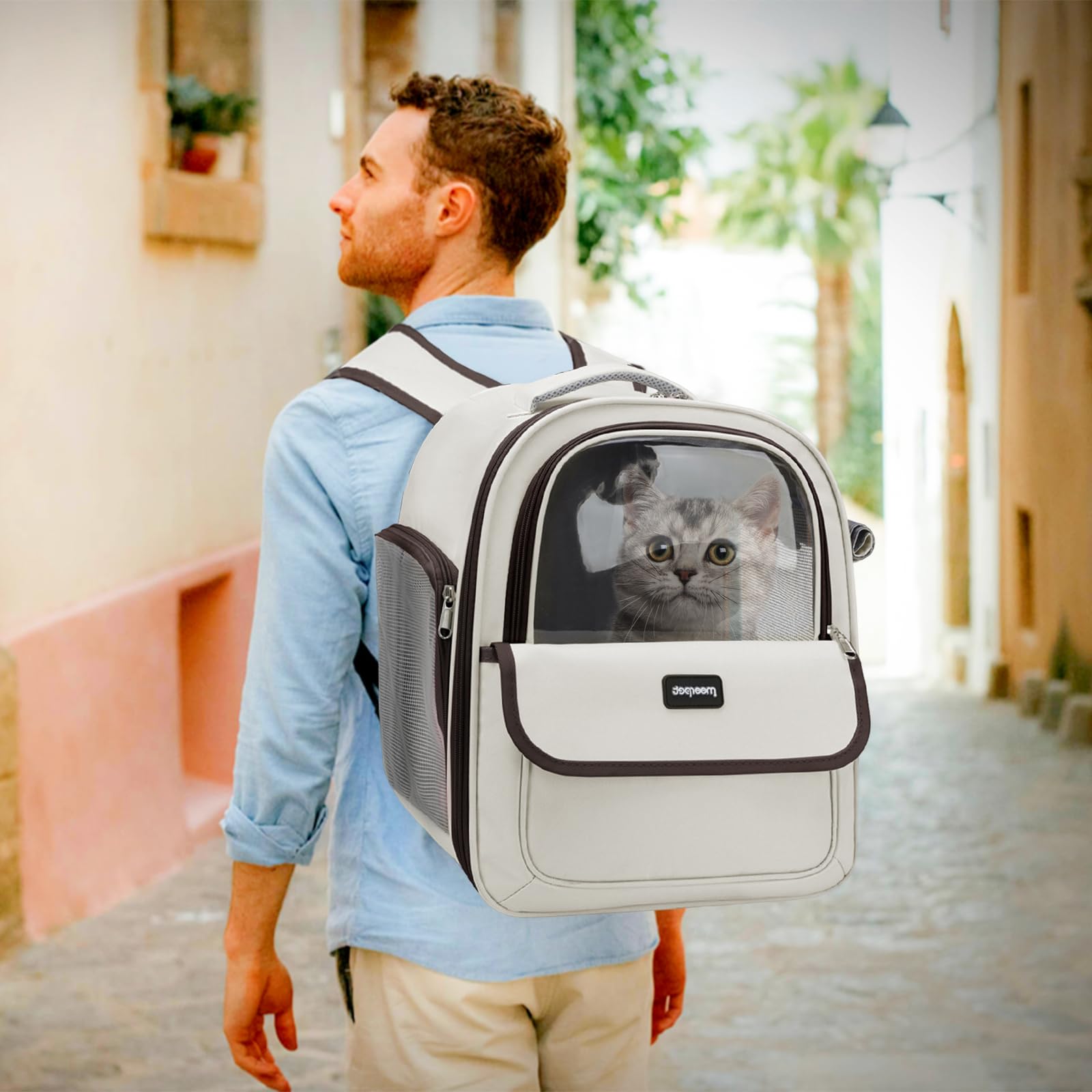 PETCUTE Sac de Transport Chiens et Chats,Sac à Dos en Maille pour Animaux Pliable et Respirant,Spacieux Sac a Dos de Transport Chat avec Matelas en Peluche Amovible,Bandoulière Réglable pour Voyage