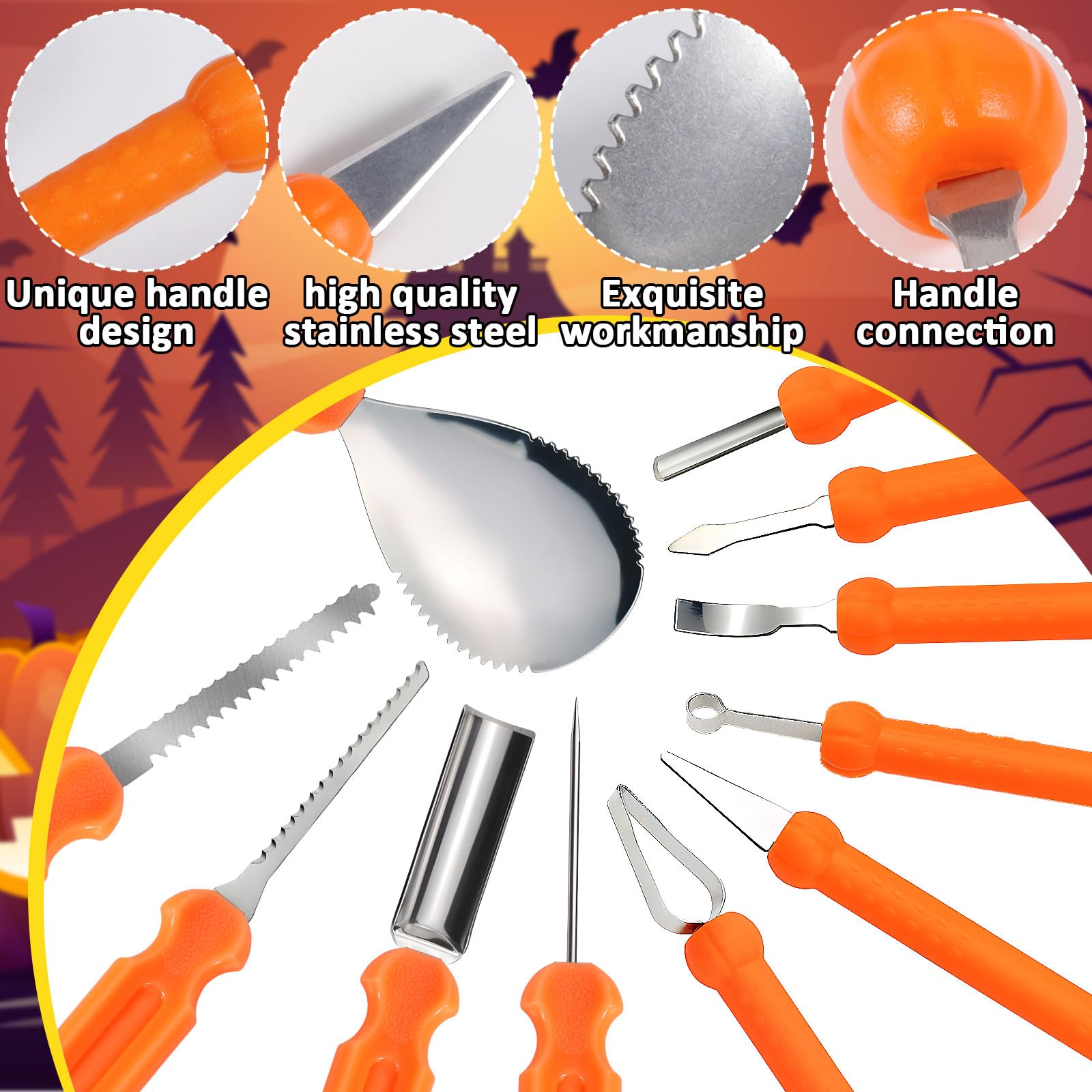 Halloween Kürbis Schnitzset 11-teilig - Professionelle Werkzeuge Mit Schablonen