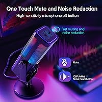 Vista 4 de VCOM - Micrófono USB para PC, micrófono RGB para juegos con botón de silencio, control de ganancia, conector de auriculares de monitoreo de 3.5 mm