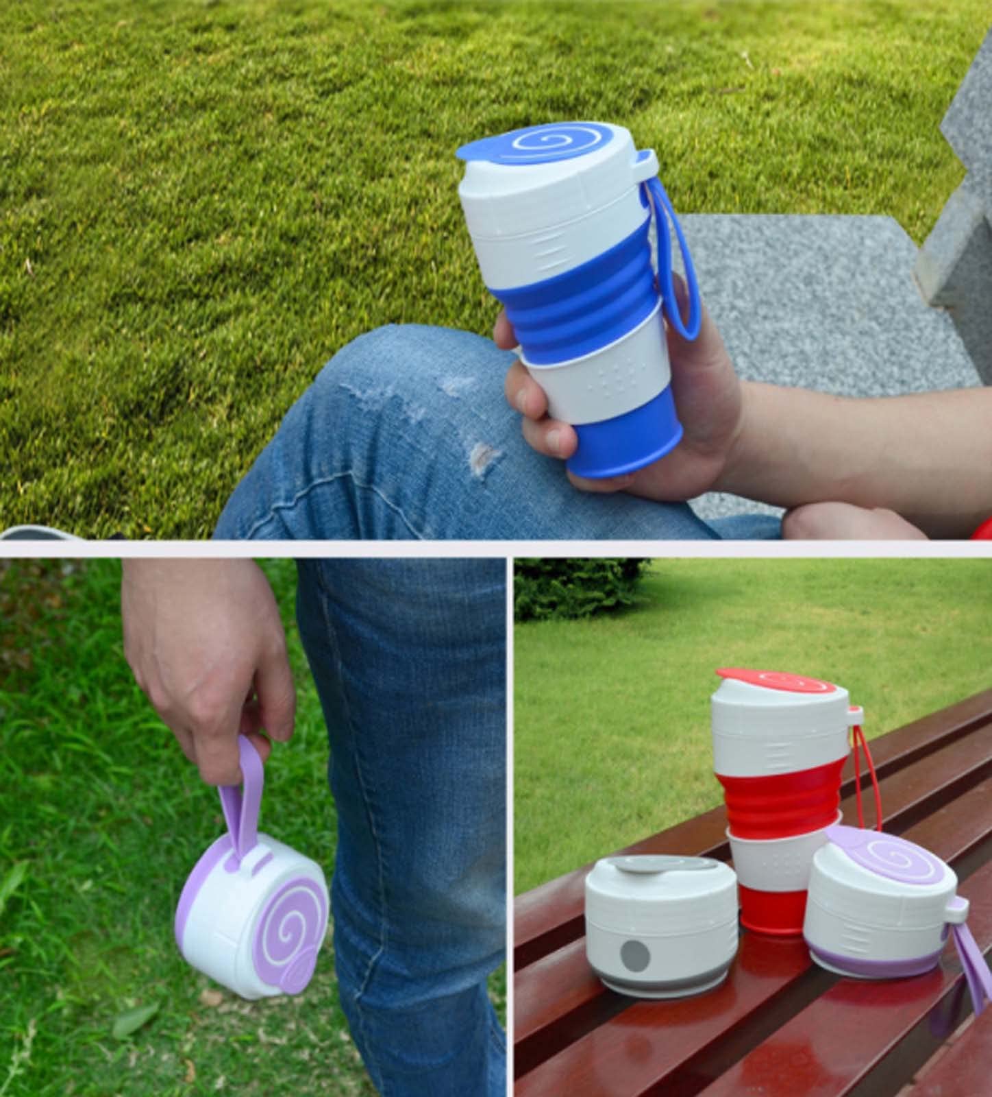 XINGYU Taza De Café Plegable, con Pajita Taza De Camping Plegable De Silicona Botella Deportiva con Tapas Taza De Beber a Prueba De Escaldaduras Extensible Botella Portátil