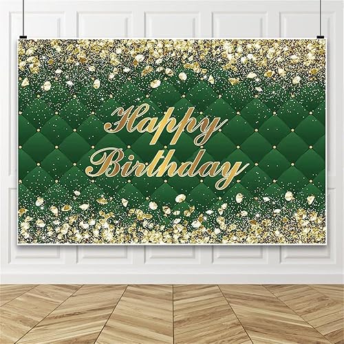 Miniatura 2 de Renaiss Cartel de fondo de feliz cumpleaños de 8 x 6 pies para sesión de fotos, retrato de diamantes dorados, fondo verde de fotografía para hombres