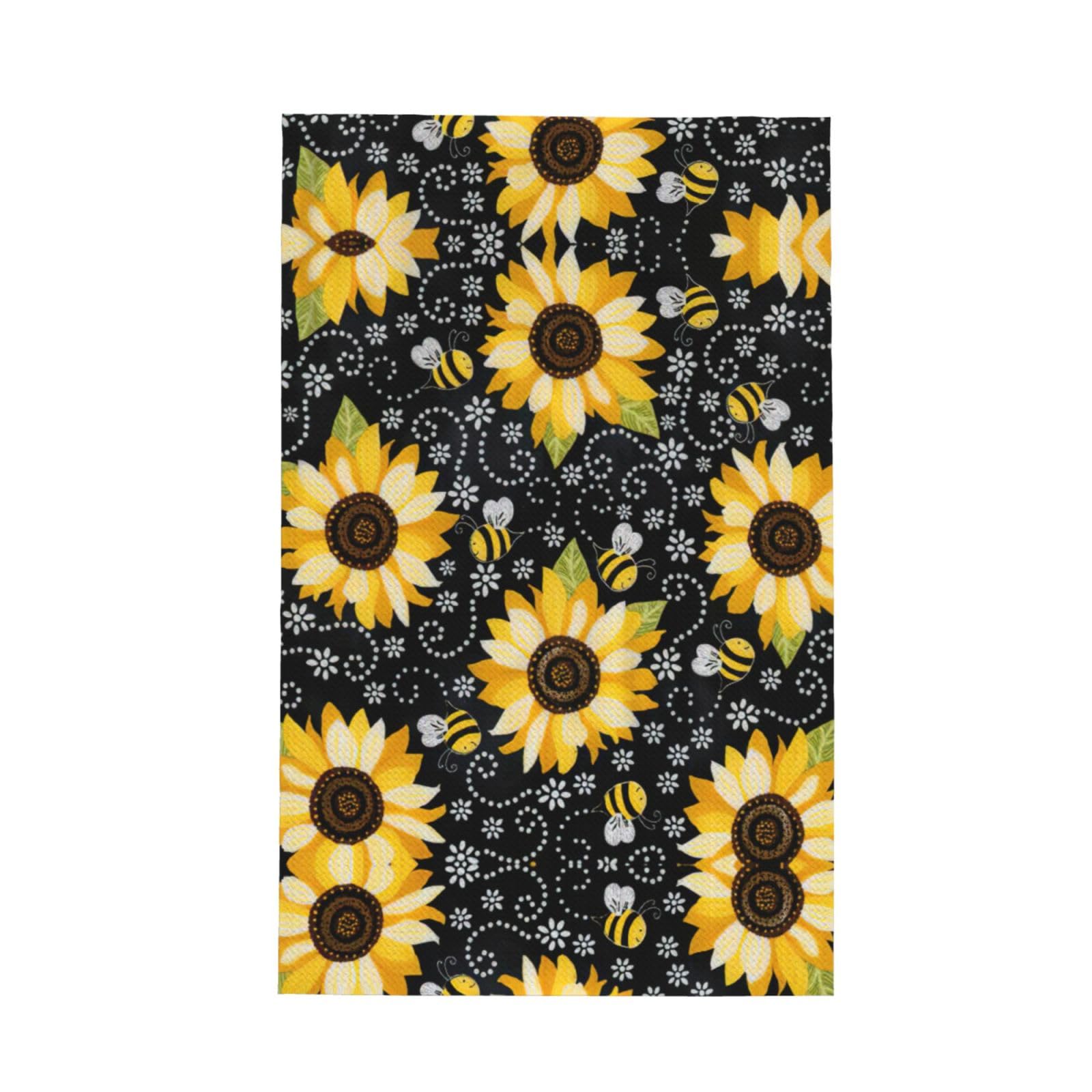 Xxahnbm Black Sunflower Bees Print Waffle Kitchen Towel,Absorbent Hand Towel