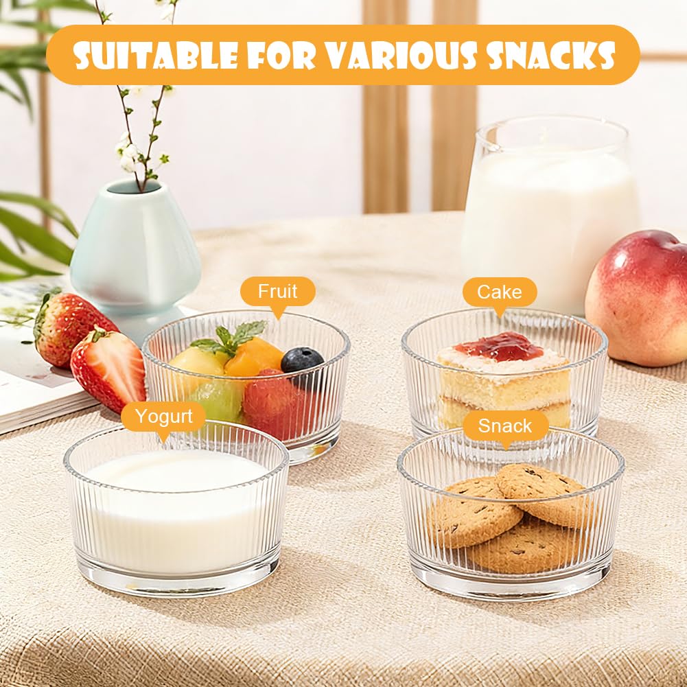 Set di 8 bicchieri da dessert trasparenti da 200 ml, in vetro, perfetti per tiramisu, panna cotta, budino e dessert a strati, ciotola in vetro lavabile in lavastoviglie