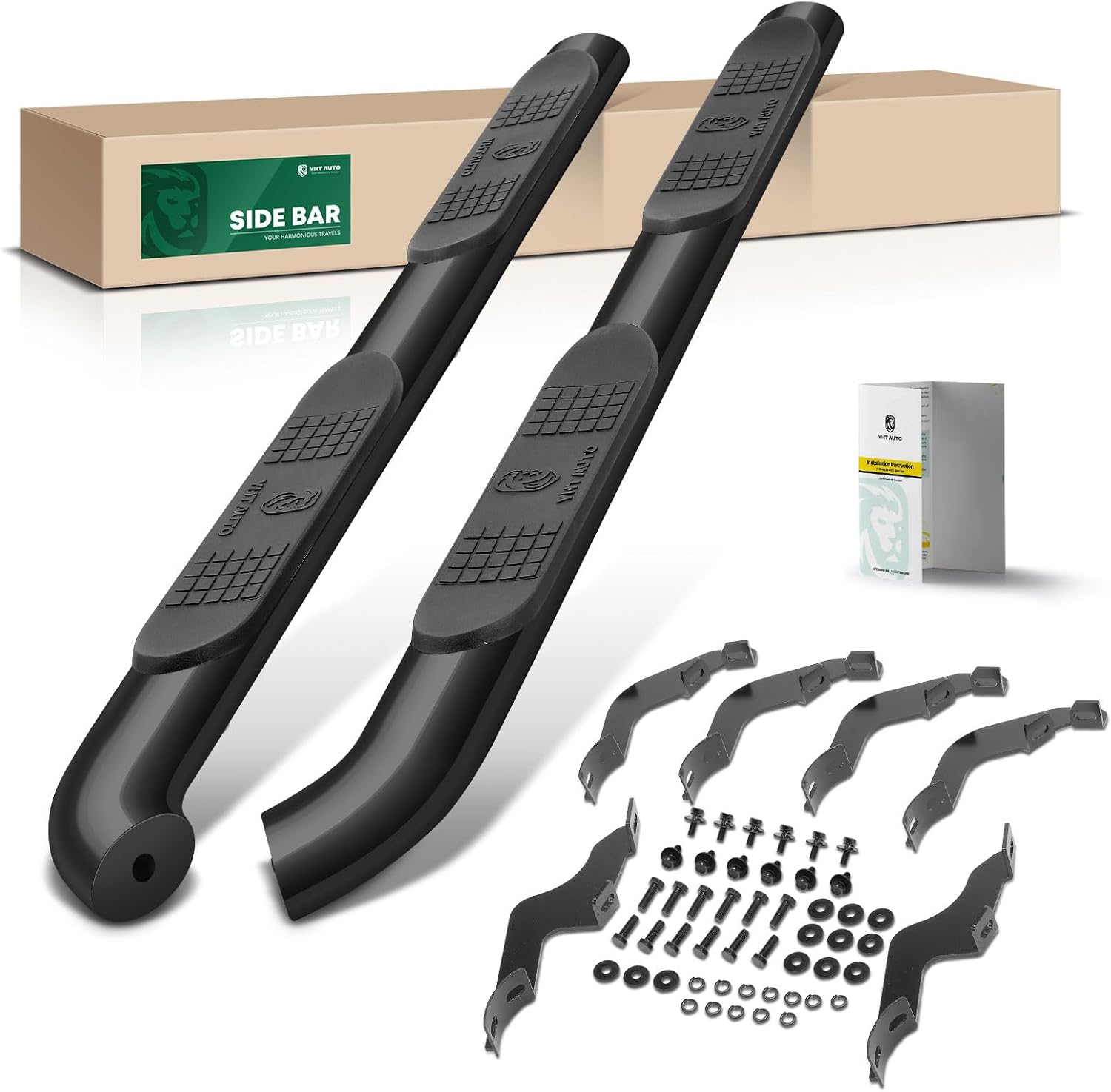 YHTAUTO 4 Inch Running Boards Fit Ford Bronco 2021-2026 4-Door SUV, Oval Bent Ends Side Steps Carbon Steel Step Bars Off-Road Exterior Accessories