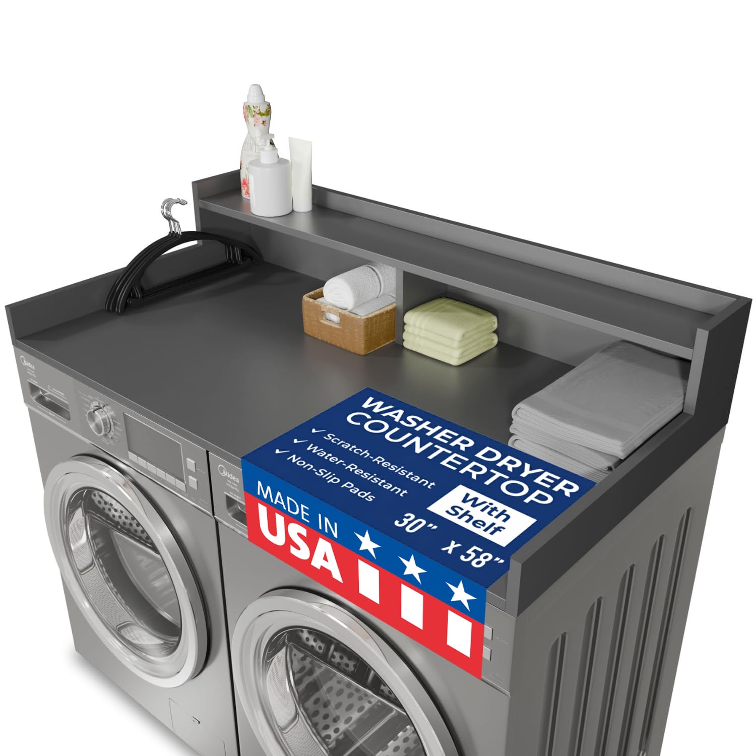 Photo 1 of OfficeSimpli Washer Dryer Countertop, 2-Tier, 30"x58", Slate Grey