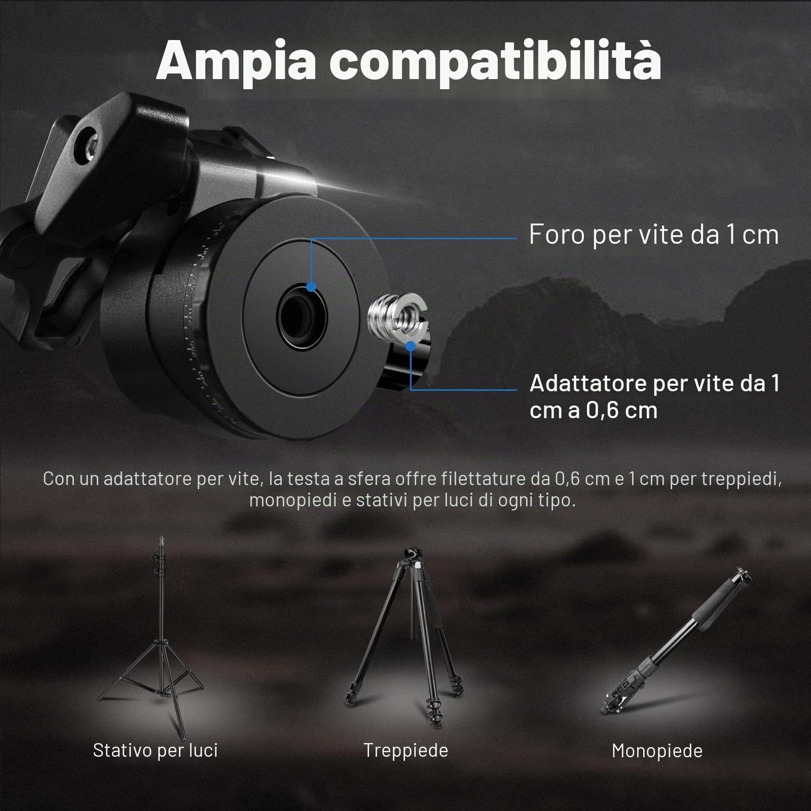 NEEWER Testa Sfera per Treppiede a Basso Profilo, Testa Sferica in Metallo da 36mm Compatibile con Piastra a Sgancio Rapido Arca da 1/4" per Treppiede Monopiede Slider Videocamera DSLR, Max 15kg, GM36