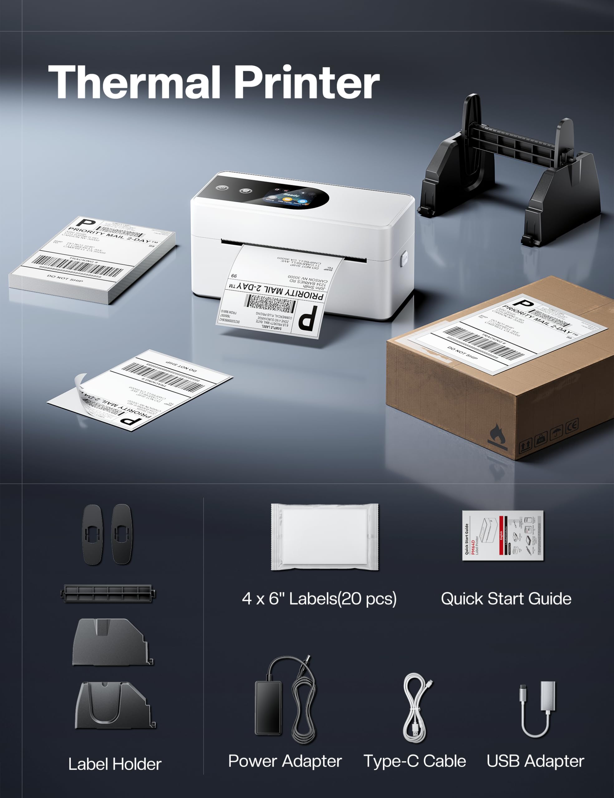 Phomemo Touchscreen Versandetiketten Drucker, PM64D Label Printer, Weiß