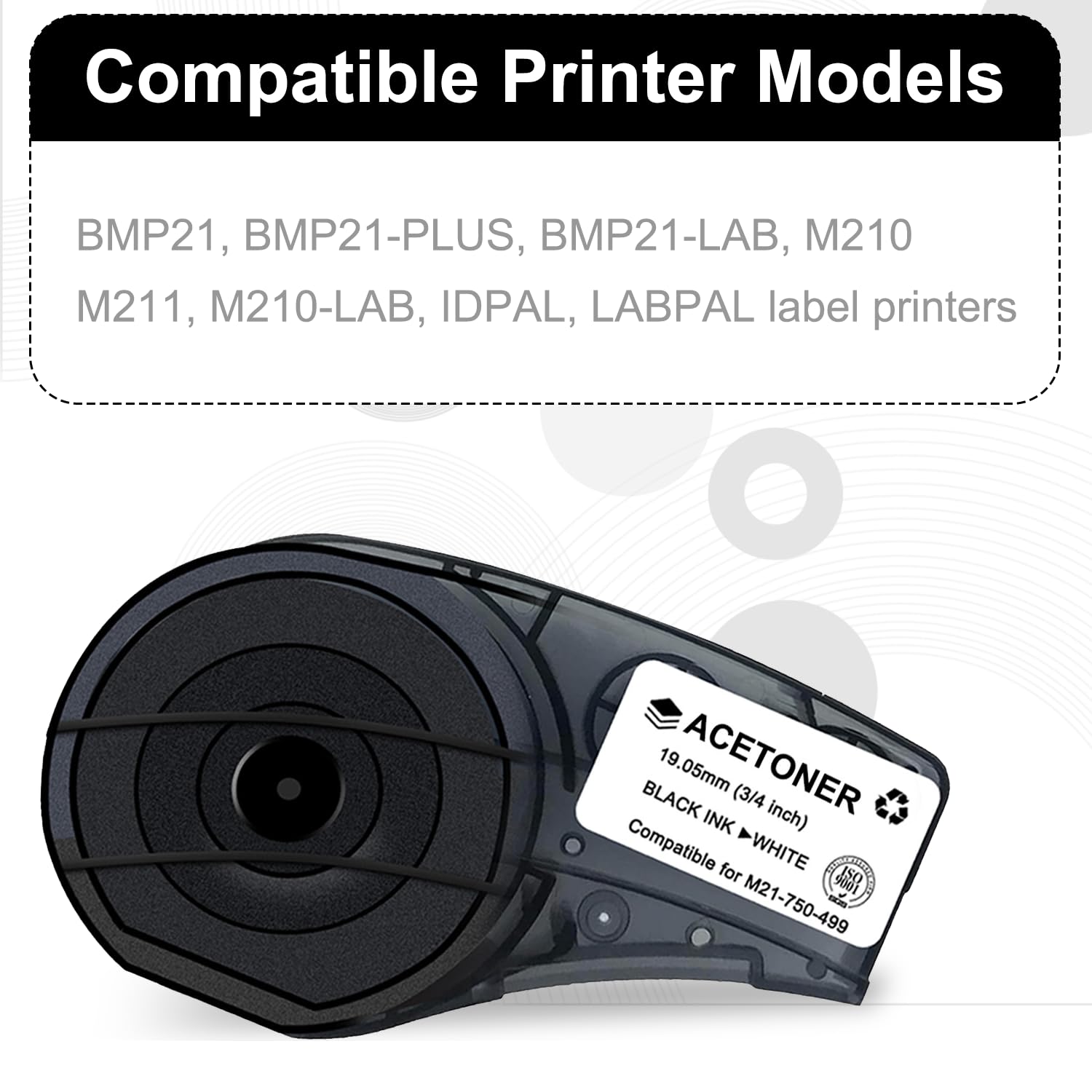M21-750-499 Etichetta multiuso in nylon compatibile per M21-750-499 nastro adesivo nero su bianco da 3/4 pollici, funziona con stampanti M210, M210-LAB, M211, BMP21-PLUS e BMP21-LAB, 0,75 cm W 16' L