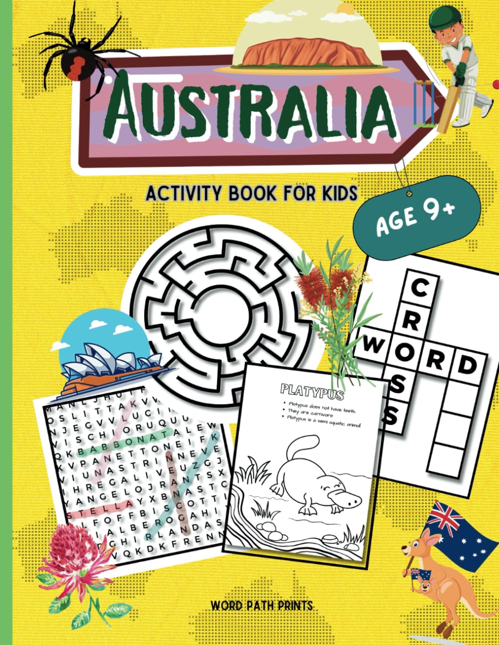 Australia - Activity Book for Kids: Age 9+, word search,coloring pages,crossword,mazes and word scramble
