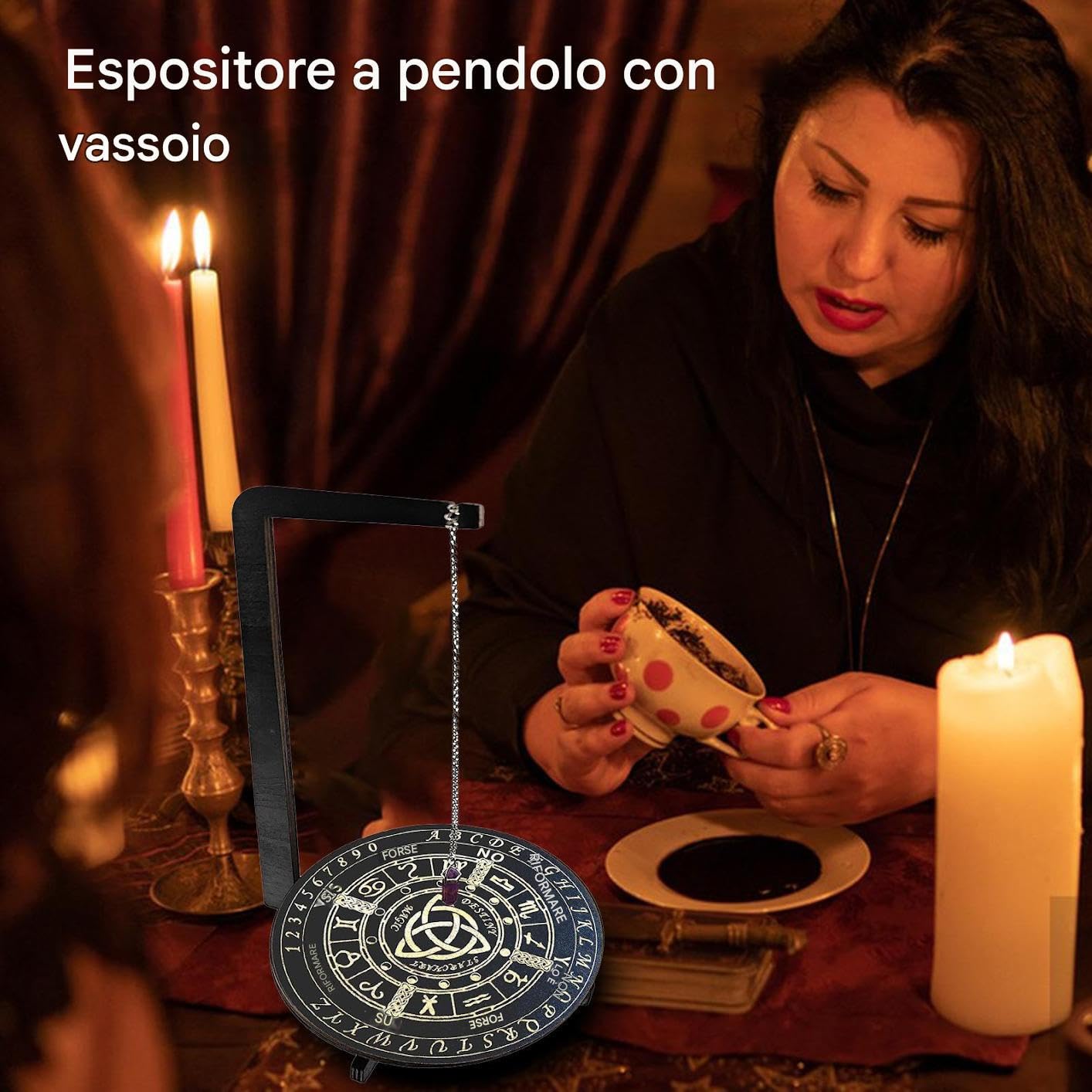 Tavola a pendolo in legno per decorazioni divinatorie, tavola divinatoria con collana di cris-tallo a pendolo per principianti, forniture per altari di stregoneria