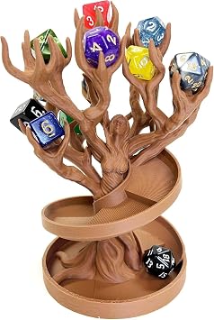 MunnyGrubbers - Tree Goddess Dice Tower - Random 7PCS D20 Dice Set Included - No Paint Odorless Plastic - Tabletop Roleplaying Game - Dice Roller - Dungeons and Dragons - DND - D&D - Brown