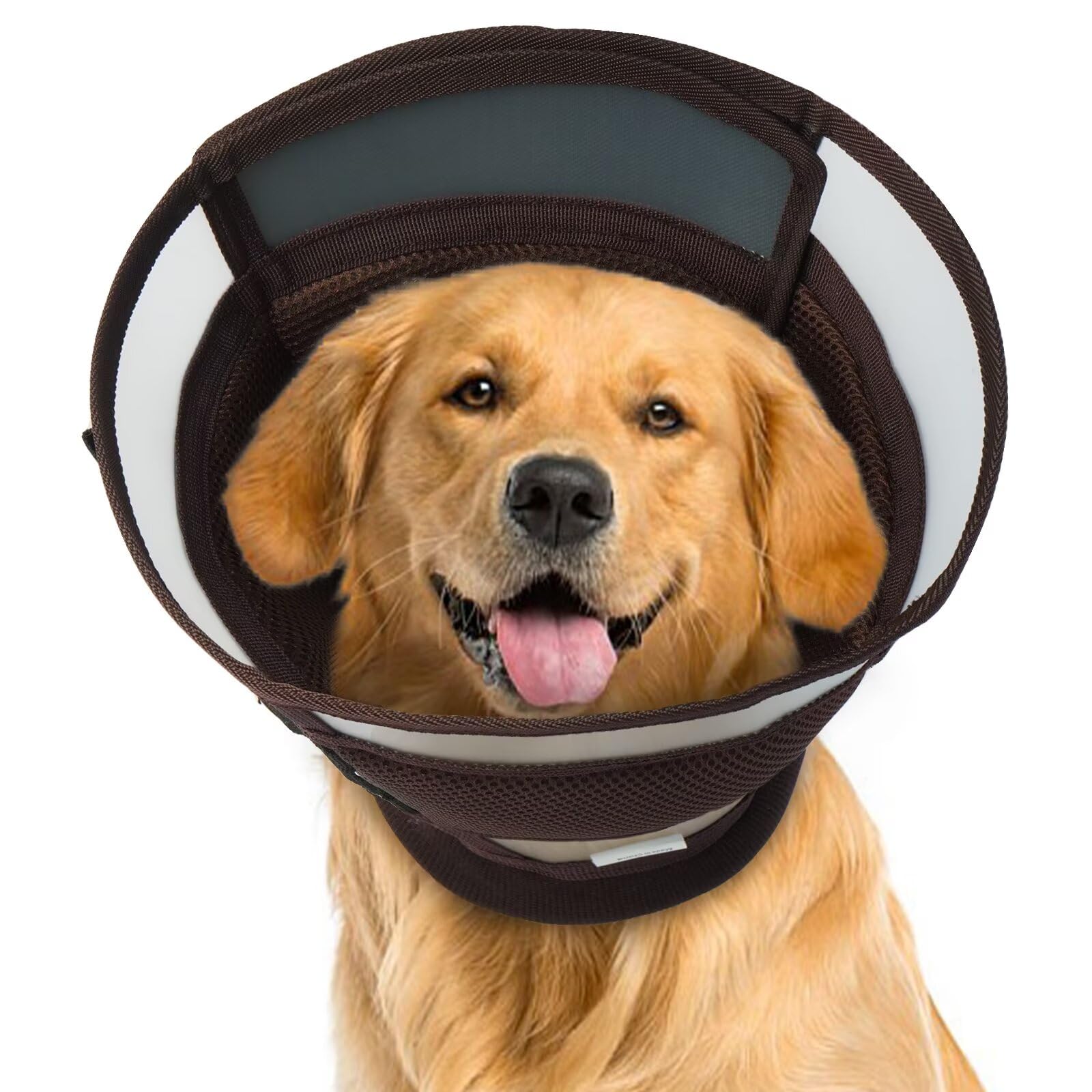 IECOii Buster Collar for Dogs After Surgery,Foldable Mesh Cone to Stop Dog Licking Wounds & Protect Stitches,Adjustable Dog Cone That Doesn't Scratch Furniture,Lightweight Pet Recovery Collar,Brown,L — image 1
