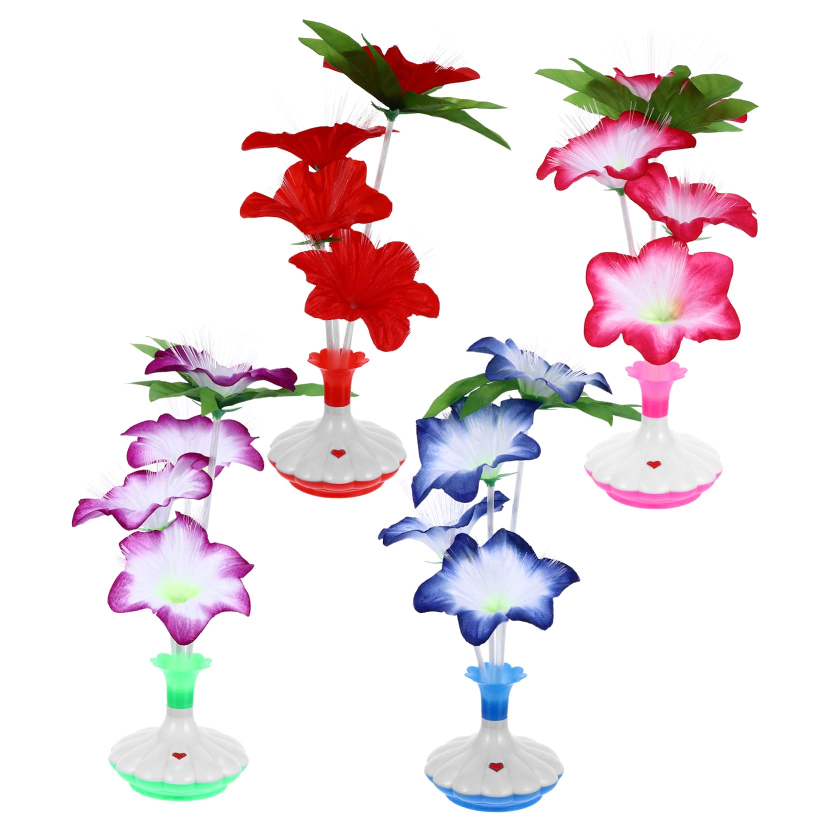 MAGICLULU Led Light Fiber Optic Centerpieces 4pcs Artificial Flower Light Vase for Home Decor Random