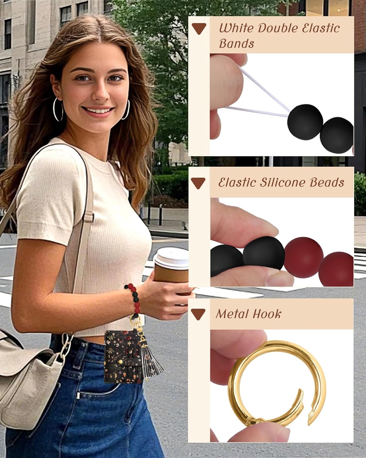 Bistup Wallet Keychain Wristlet for Women - Credit Card Holder Wallets Key Chain Ring Cute Design Slim Small RFID Coin Pocket Purse for Ladies Teen Girls Fashion BK Grow Flower - Image 2