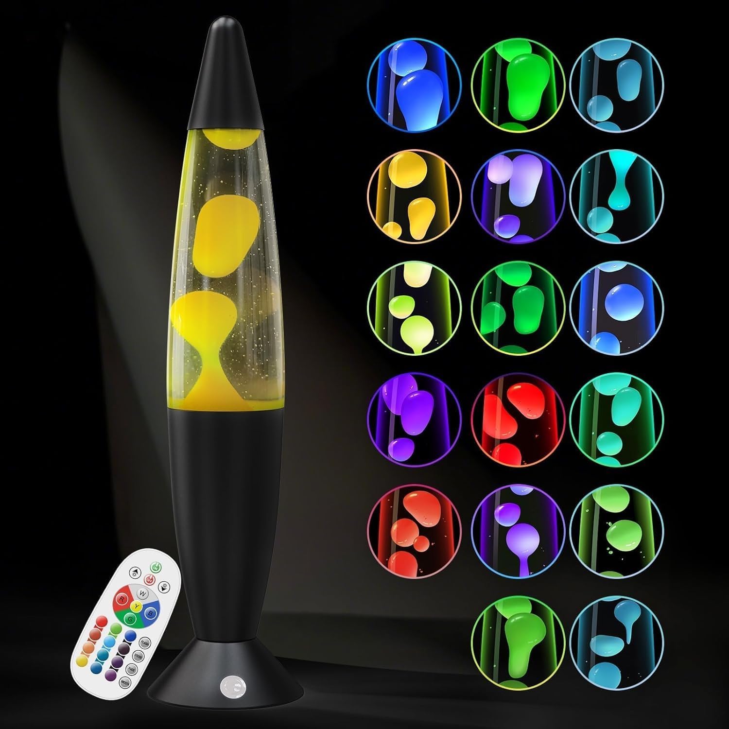 AONESY Liquid Motion Lamp with Remote Control, 17 Colour Changing Lamps for Kids & Adult, Soothing Motion Lamp for Relaxation, Mood Lamp Stress Relief, Retro Lamps Home Bedroom Office-13.5" Black