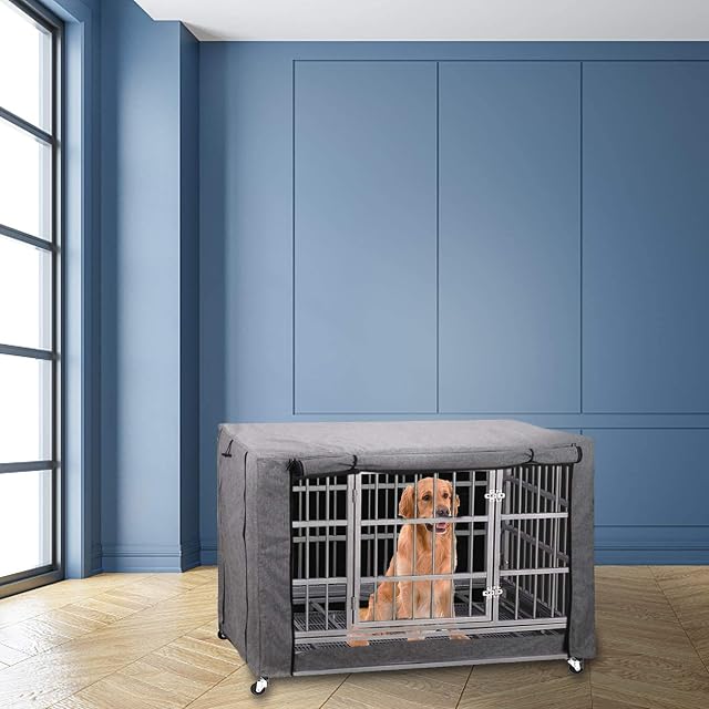 Foto 3 de 3 de Funda para Jaula de Perro Grande, Funda Gris Que se Adapta a la mayoría de jaulas de Perros