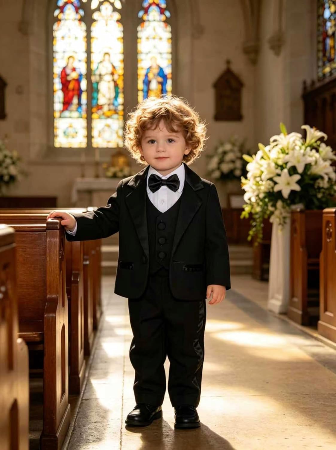 A&J DESIGN Baby Tuxedo 5-Piece Set Jacket & Shirt & Vest & Pants & Bowtie 6 Months - 3T