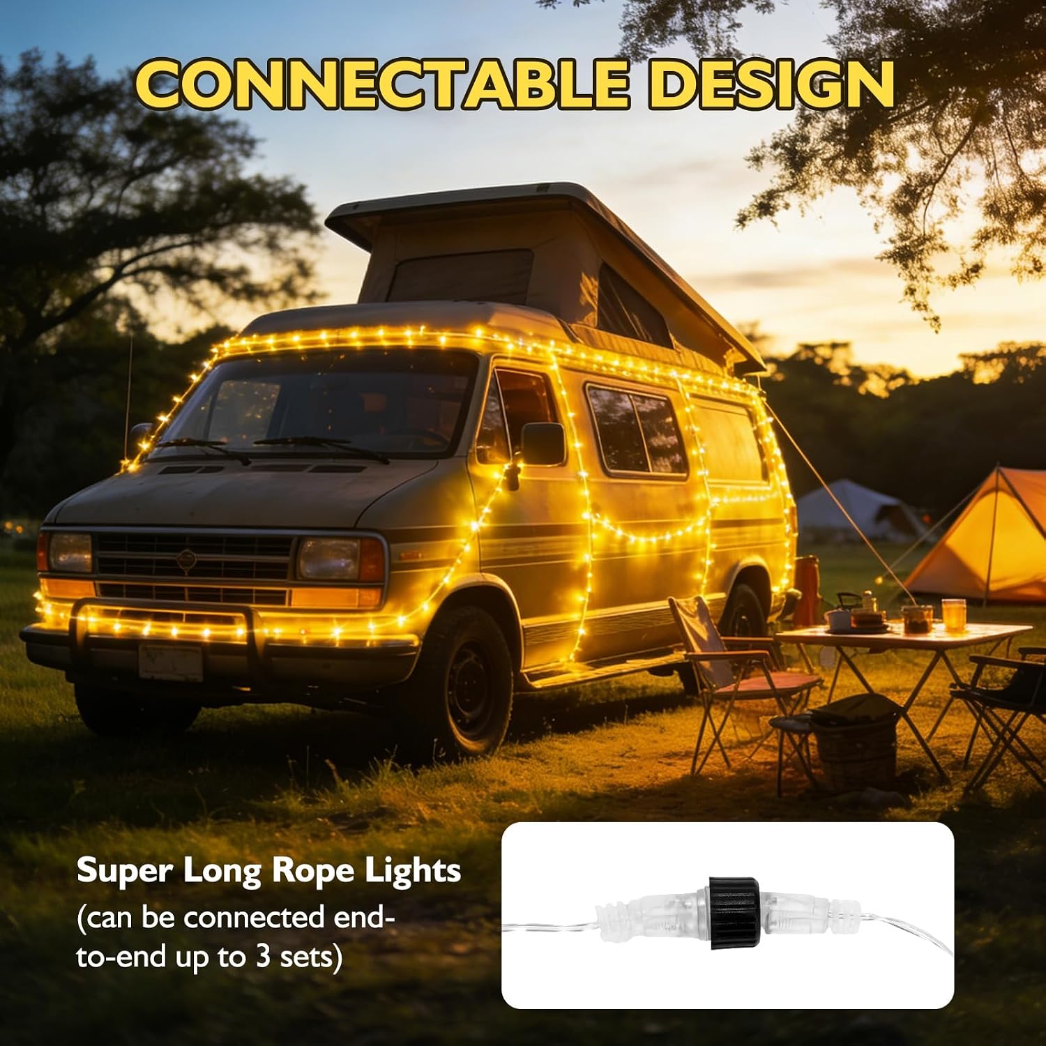 (New) 66FT 240 LED Rope Lights, Outdoor String Lights with 8 Lighting Modes, End-to-end Connectable Waterproof Clear PVC Tube Lights for Yard, Garden, Patio, Party, Indoor Outdoor Decor (Warm White) image 5
