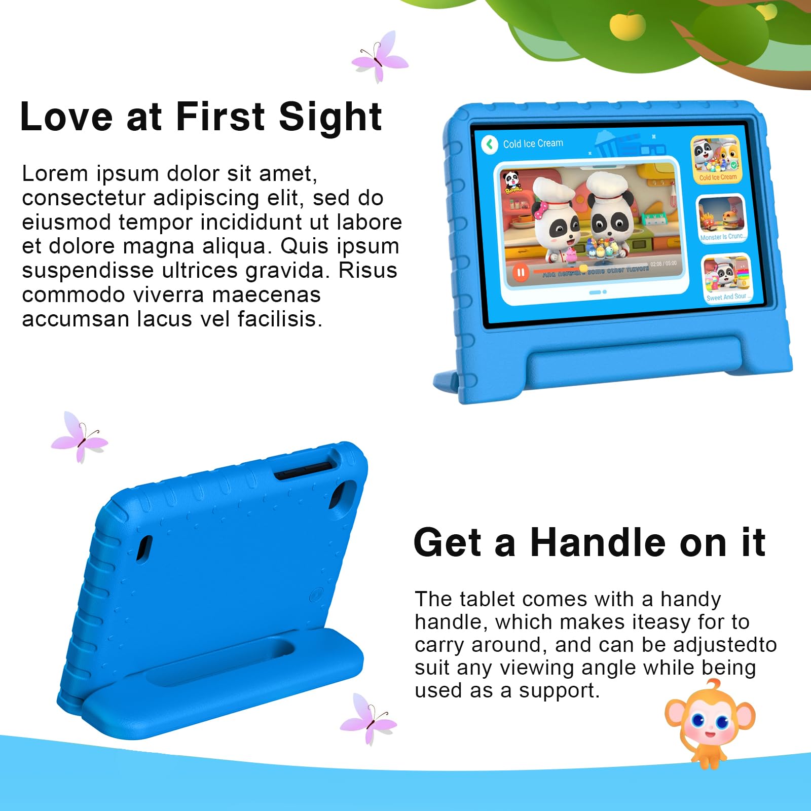 Dghrti Tablet 7 Inch Android, Quad-core, 7GB +64GB (TF 512GB), Parental Control, 3500mAh, BT 5.0, 5+8MP, Tablets with EVA Protective Case, Blue