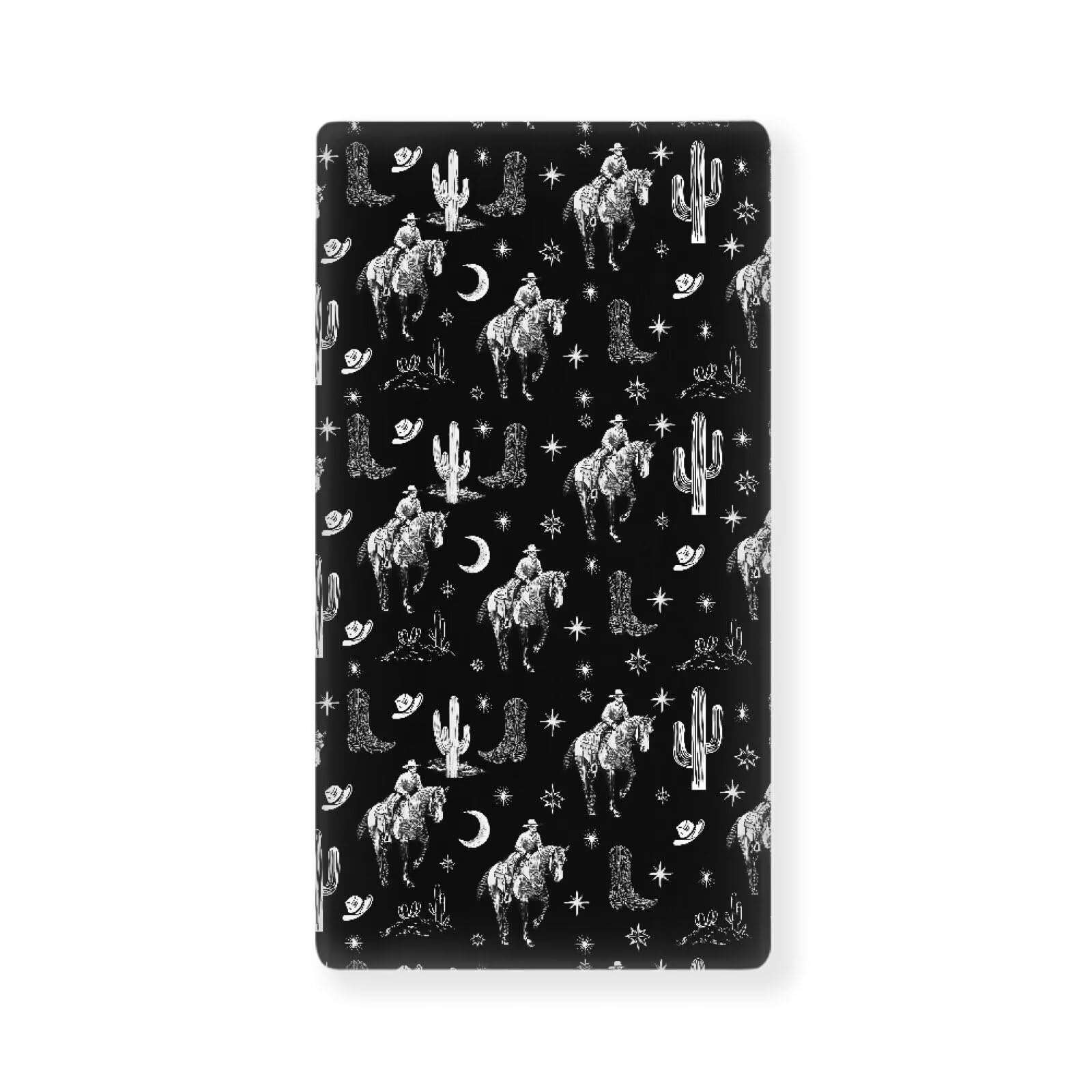 Western Cowboy Fitted Crib Sheet for Baby Horse Boys Bed Sheet Set Black Moon Toddler Mattress Sheets for Standard Crib 28" x 52" Nursery Bedding Sets