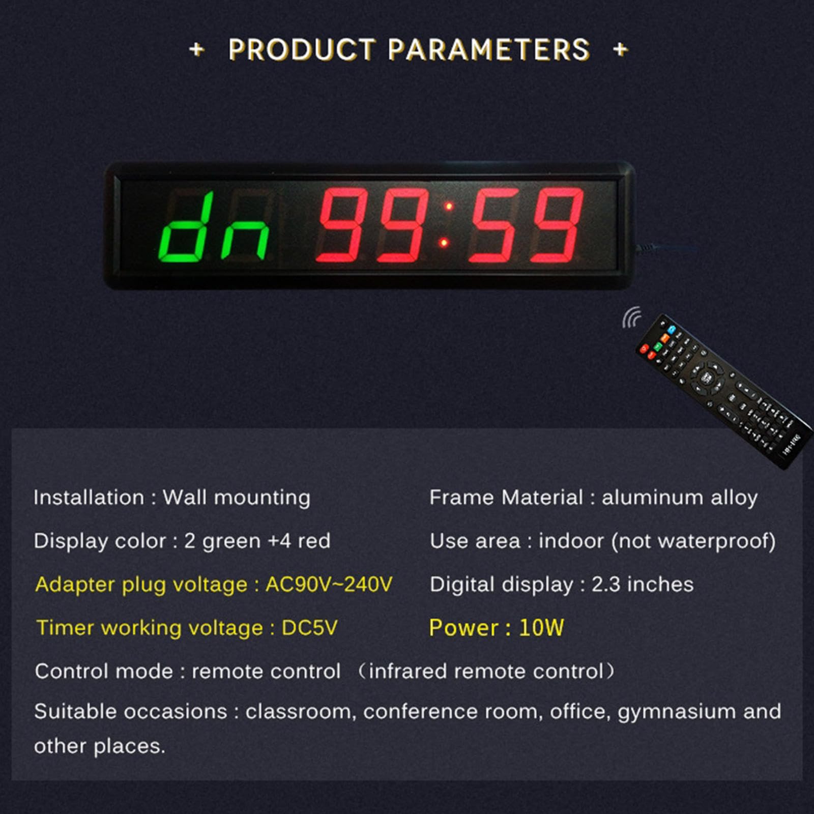 Temporizador de gimnasio LED de 2.3 ", reloj de condición física digital con remoto, Temporizador de intervalos Temporizador/Reloj Stopwatch, Temporizador de entrenamiento de pared de cronómetro
