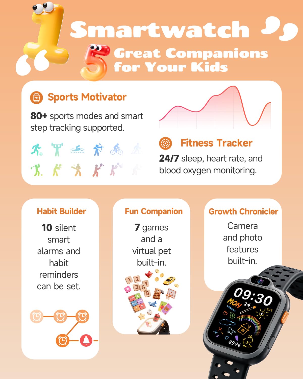 BIGGERFIVE Inteligentny zegarek bez aplikacji, zegarek fitness tracker