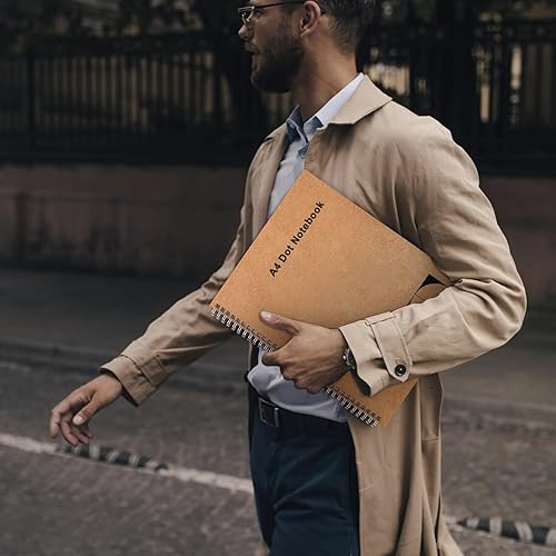 Miniatura 5 de Cuaderno de espiral de puntos A4, paquete de 2 diarios grandes en espiral para escribir, 200 páginas, cuadernos de papel punteado de 3.53 ozm de