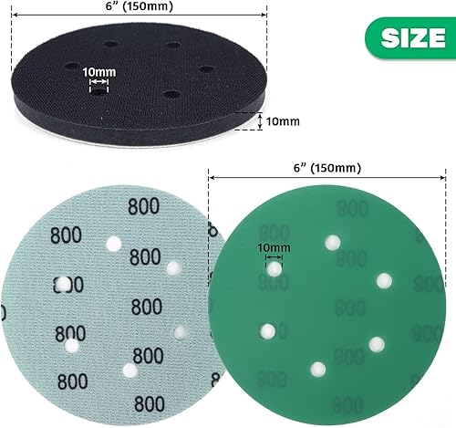 Miniatura 2 de 41 Pcs 6 Inch Hook And Loop Wet Dry Sanding Discs 6 Holes Assortment Long-Lasting Sanding Paper With Interface Pad For Metal Gla
