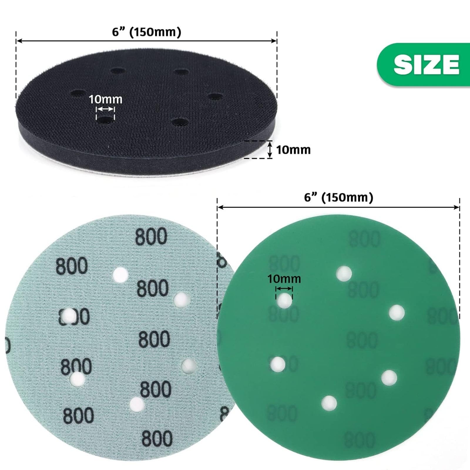 41 Pcs 6 Pouces Crochet Et Boucle Wet Dry Disques Abrasifs 6 Trous Assortiment Papier Abrasif Longue Durée Avec Interface Pad Pour Métal Gla