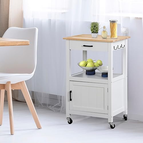 Miniatura 2 de ZENY Carrito de isla de cocina rodante con armario de almacenamiento y estante, carrito de cocina con cajón sobre ruedas, barra de café pequeña para