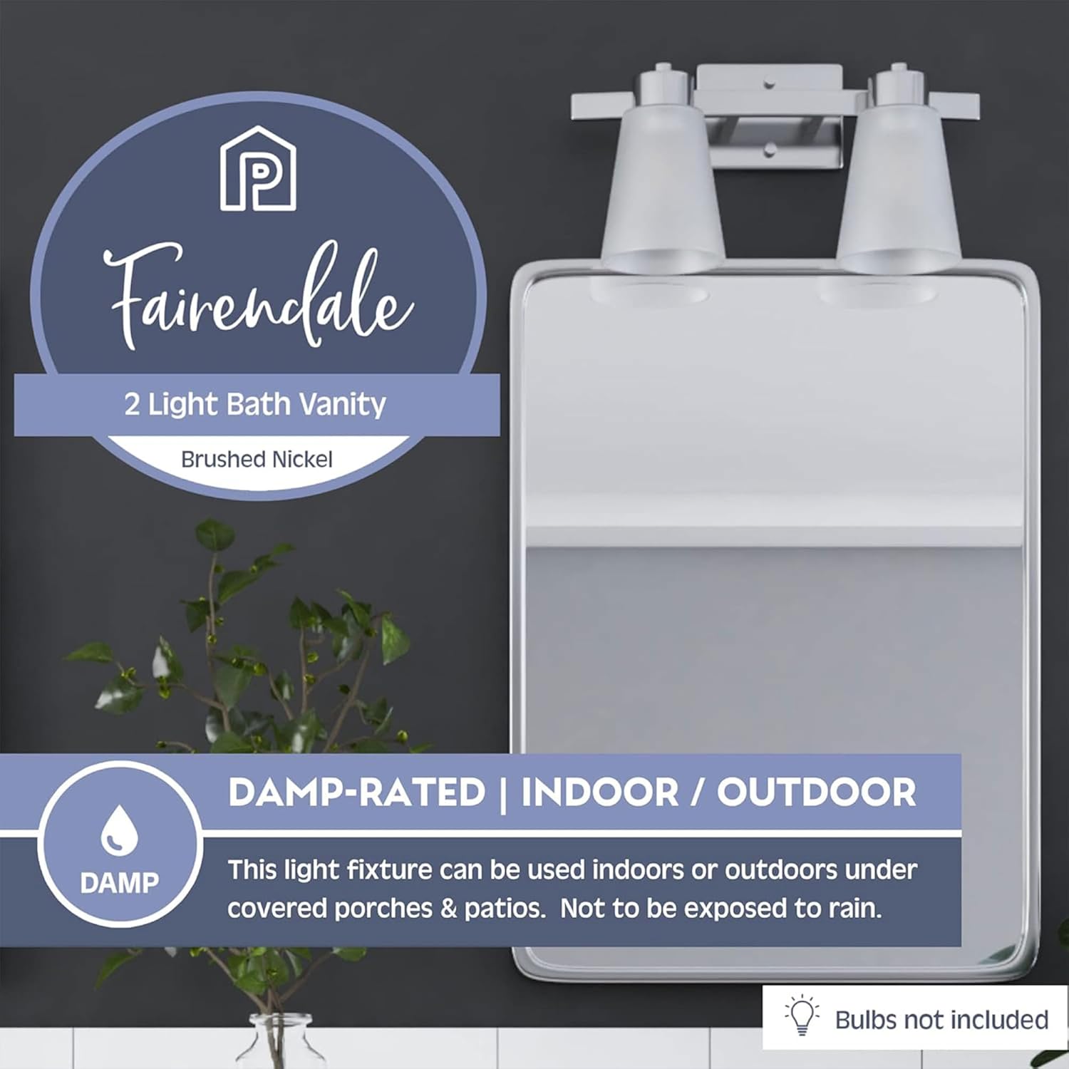 Prominence Home Fairendale 2 Light Brushed Nickel Bathroom Vanity Light with Frosted Glass