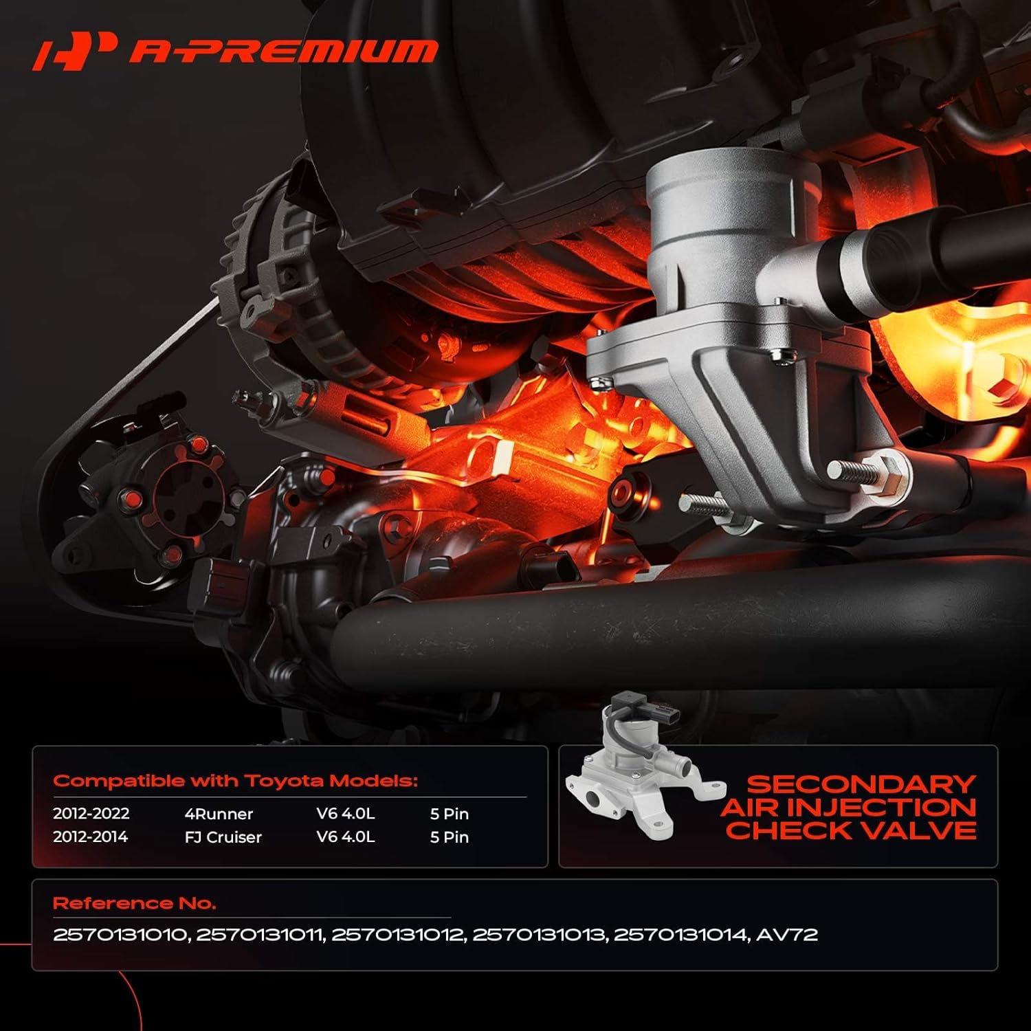 A-Premium Secondary Air Injection Check Valve Compatible with Toyota 4Runner 2012-2022, FJ Cruiser 2012-2014, 4.0L, Air Pump Check Control Valve