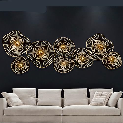 Vista 20 de QQXX Decoración de pared de metal dorado para sala de estar, esculturas de pared colgantes para decoración de dormitorio, hojas 3D de bricolaje