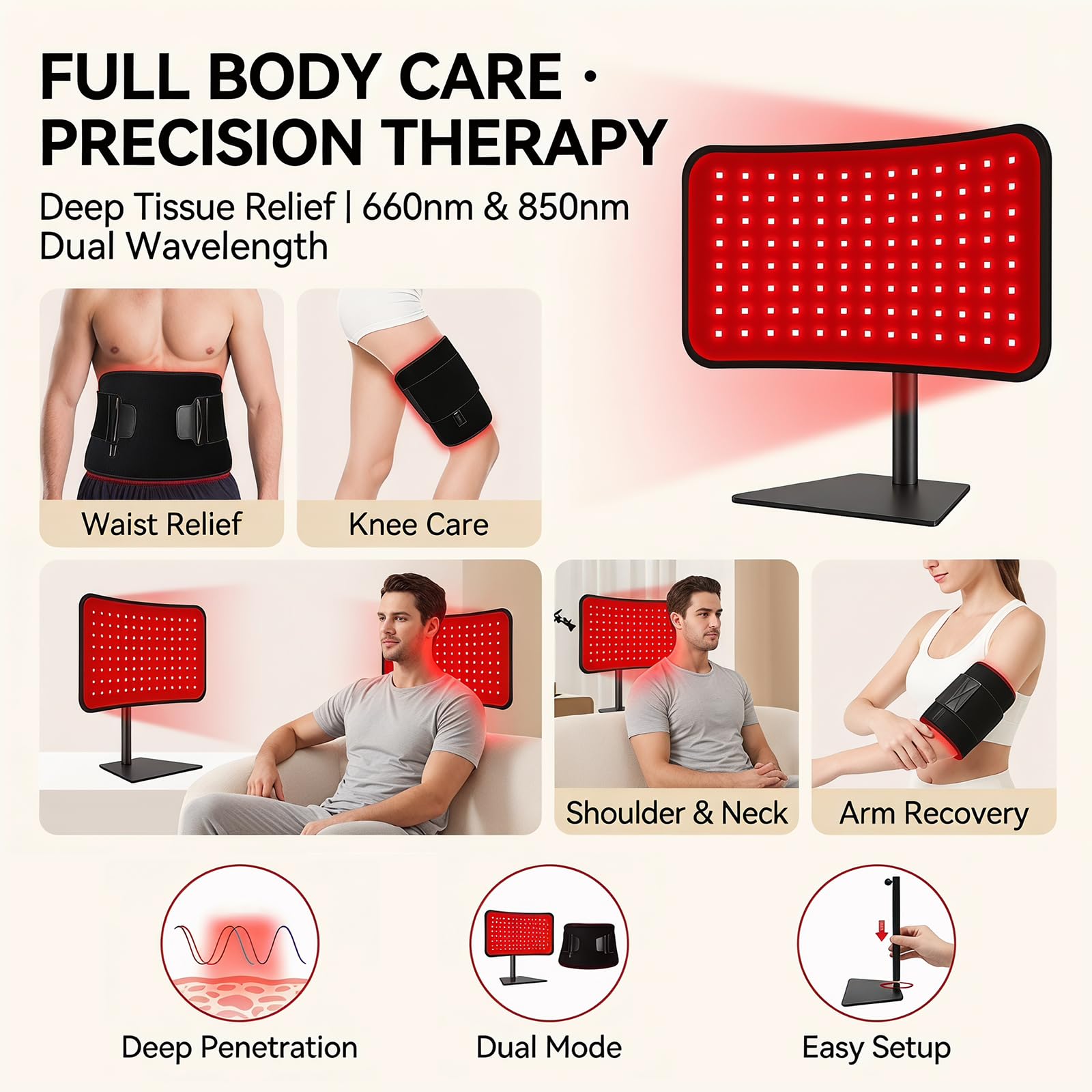 Terapia della luce rossa per viso e corpo, pannello 2 in 1 con cinghia, lampada per terapia a infrarossi vicini da 660 nm e 850 nm, con telecomando, 5 livelli di luminosità e timer, regalo per donne e