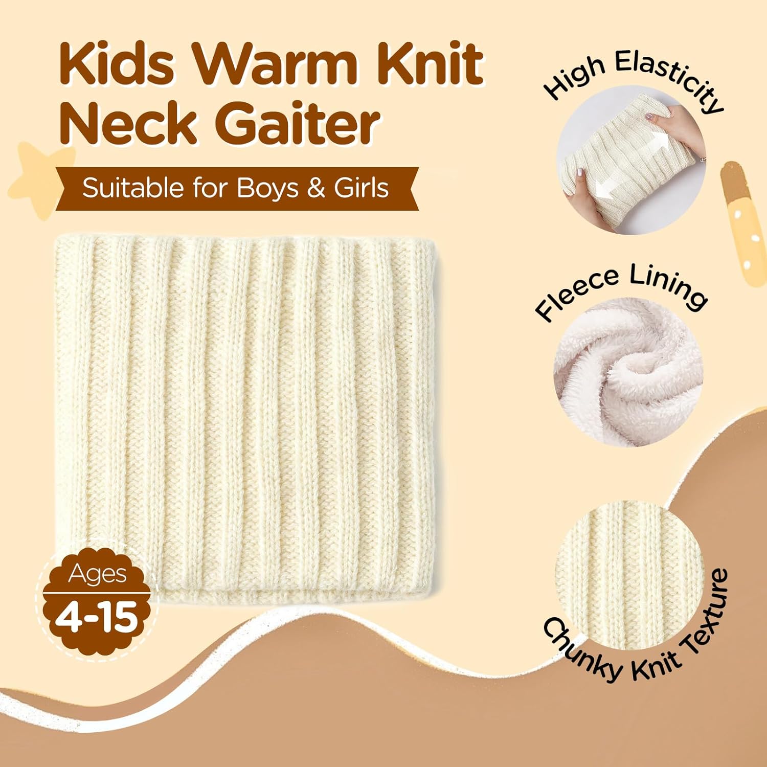 Wandx Kids Winter Fleece Neck Warmer Gaiter Children Cold Weather Face Cover Knitted Wide Stripes Ski Mask for Boys Girls - Image 3