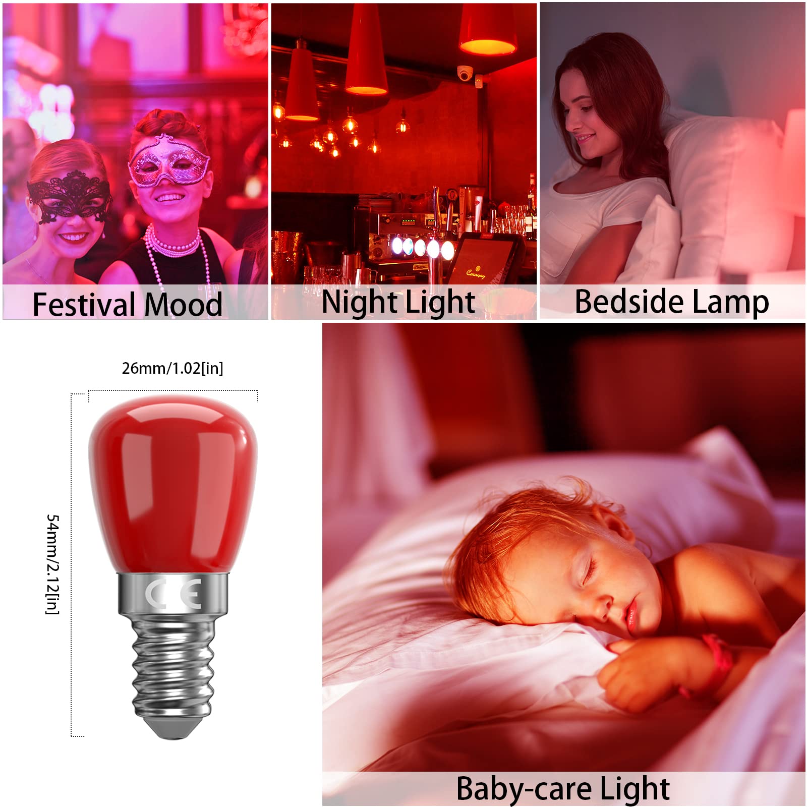 Bonlux 4 x 3 W E14 czerwona żarówka LED, E14, czerwona, dekoracyjna żarówka LED, 25 W, zamiennik czerwonej żarówki, nadaje się do oświetlenia otoczenia, na Halloween, Boże Narodzenie