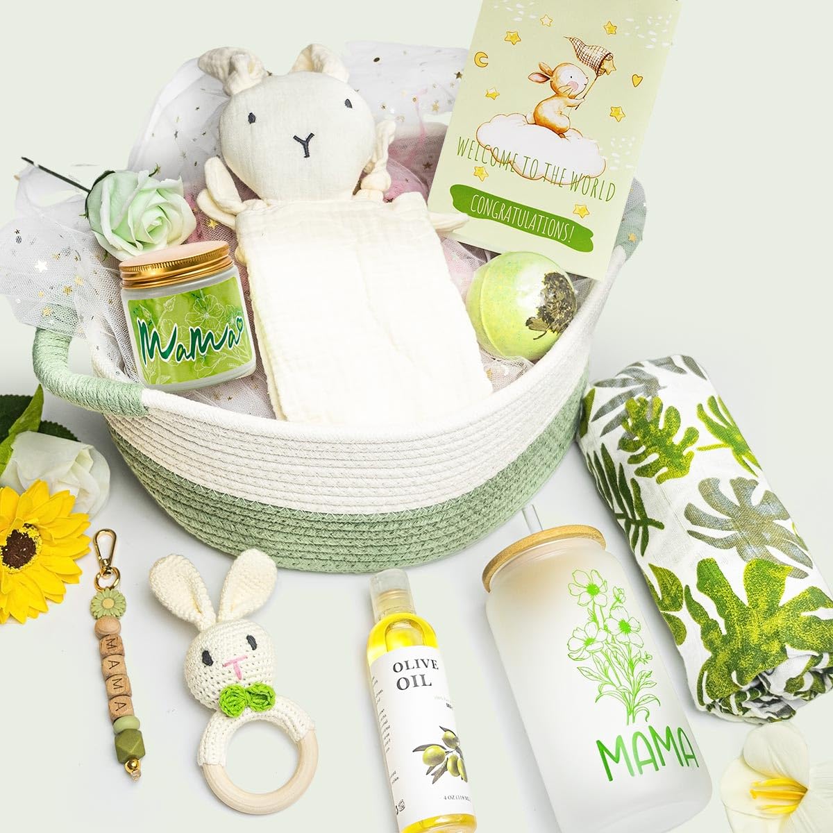 New Mom Gifts,Baby Shower Gifts for Mom and Baby,Baby Girl Boy Gift, Pregnancy Gift for Expecting Mom,New Mom Care Basket for First-Time Mom,Pregnancy Gifts for Women and Baby (Green)