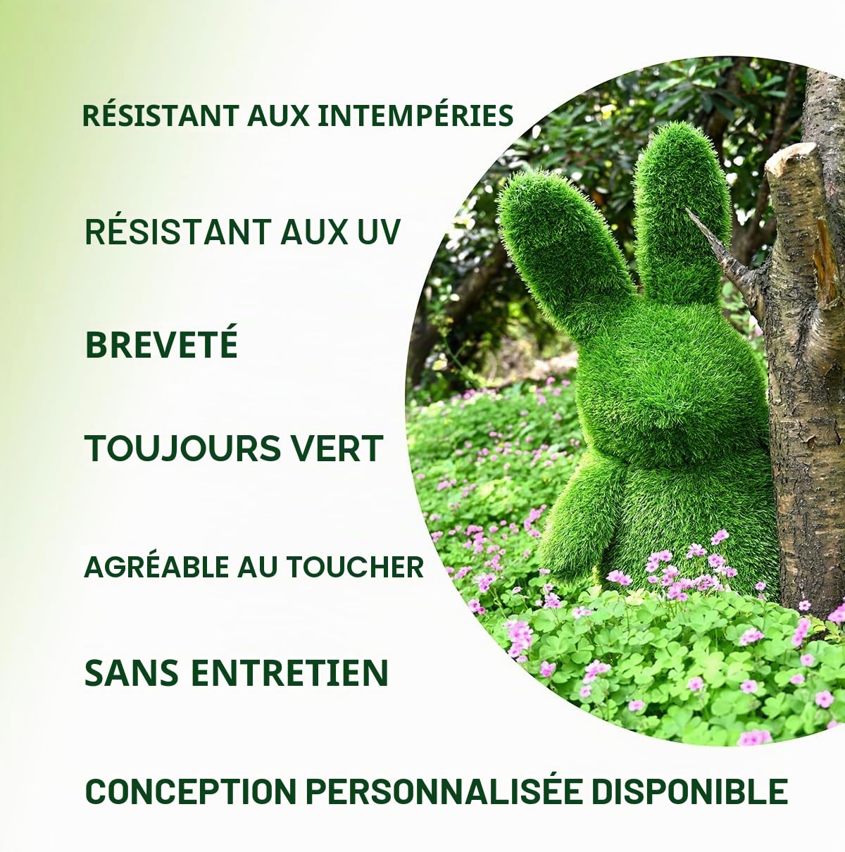 Sculptures d'art innovantes en herbe artificielle Lapin Ours Chien Décoration de jardin en herbe (Chien, 35 cm)