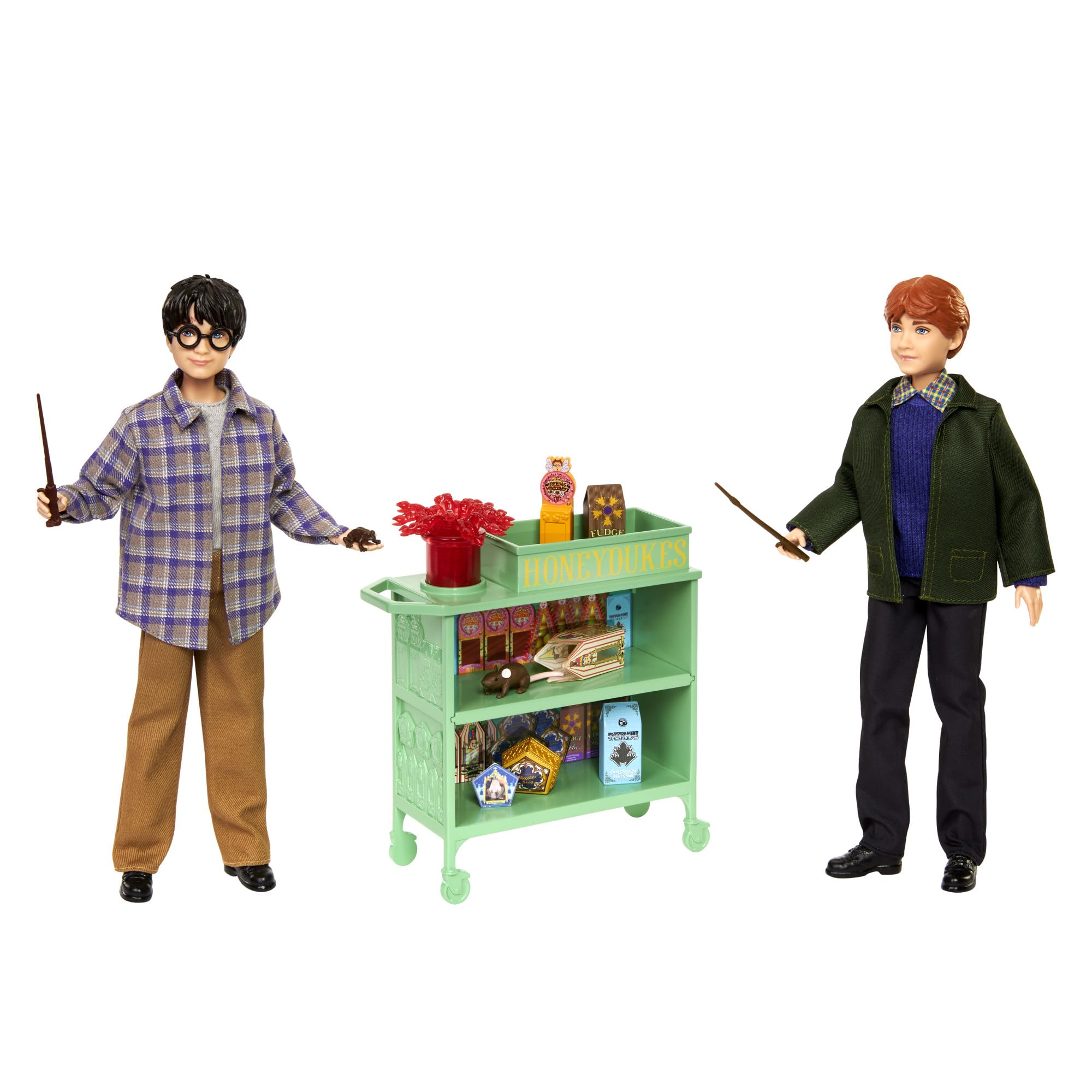 Mattel Harry Potter Harry y Ron en el tren Hogwarts Express Muñecos con accesorios, muñecos de Harry Potter de 30,5cm, HND79