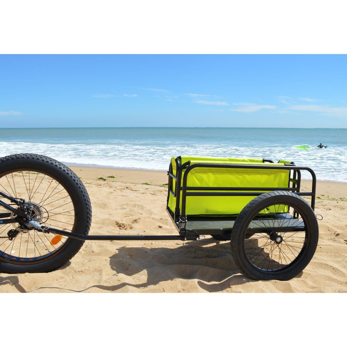 Remorque de Vélo Beach Aluminium Pliable 20" Roues Tout-Terrain Charge Max 60 kg Fixation sur Axe Roue