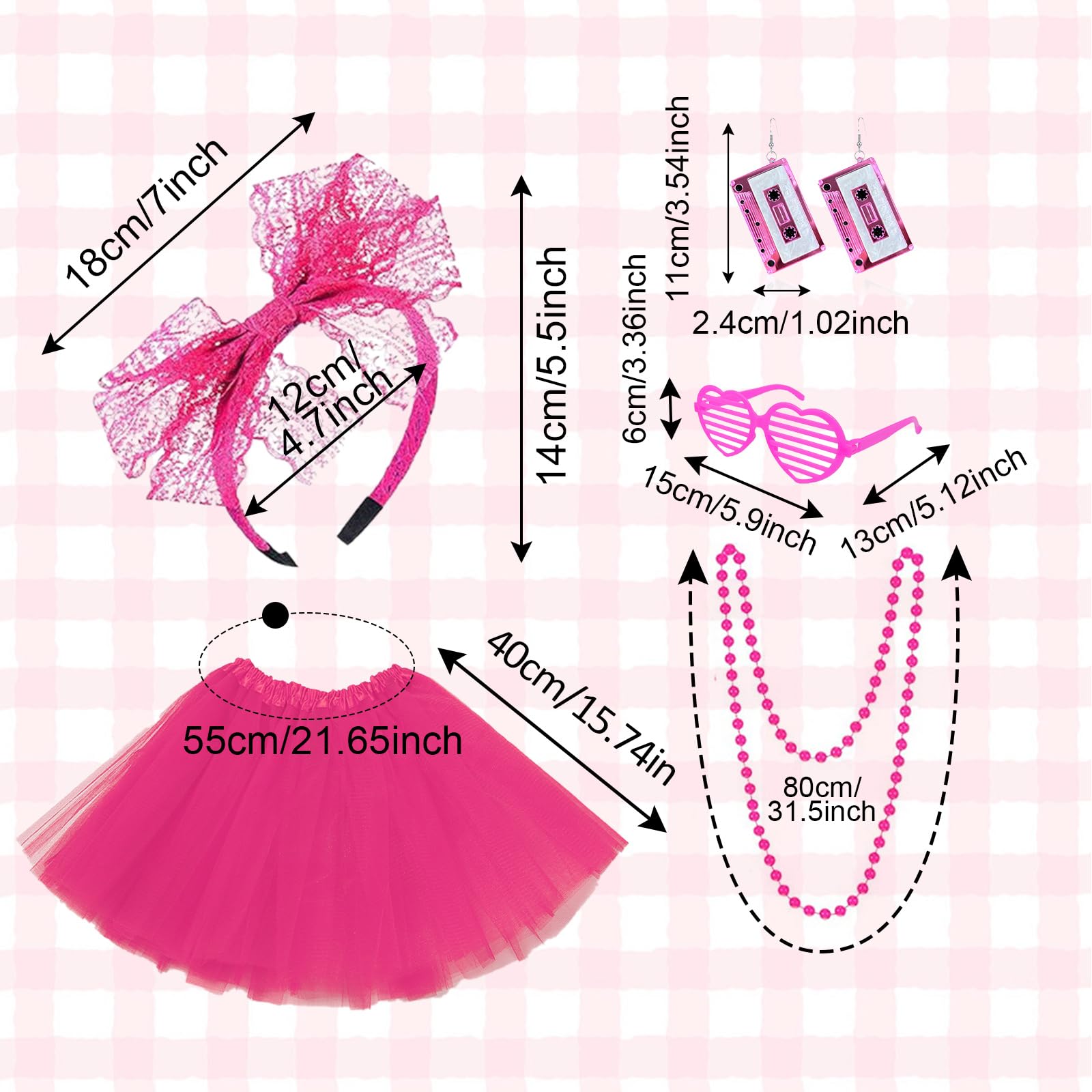 SAIIURV 8 Pcs 80s Fancy Dress for Women Girls 1980s Fancy Party Costume Accessories Set - Image 2
